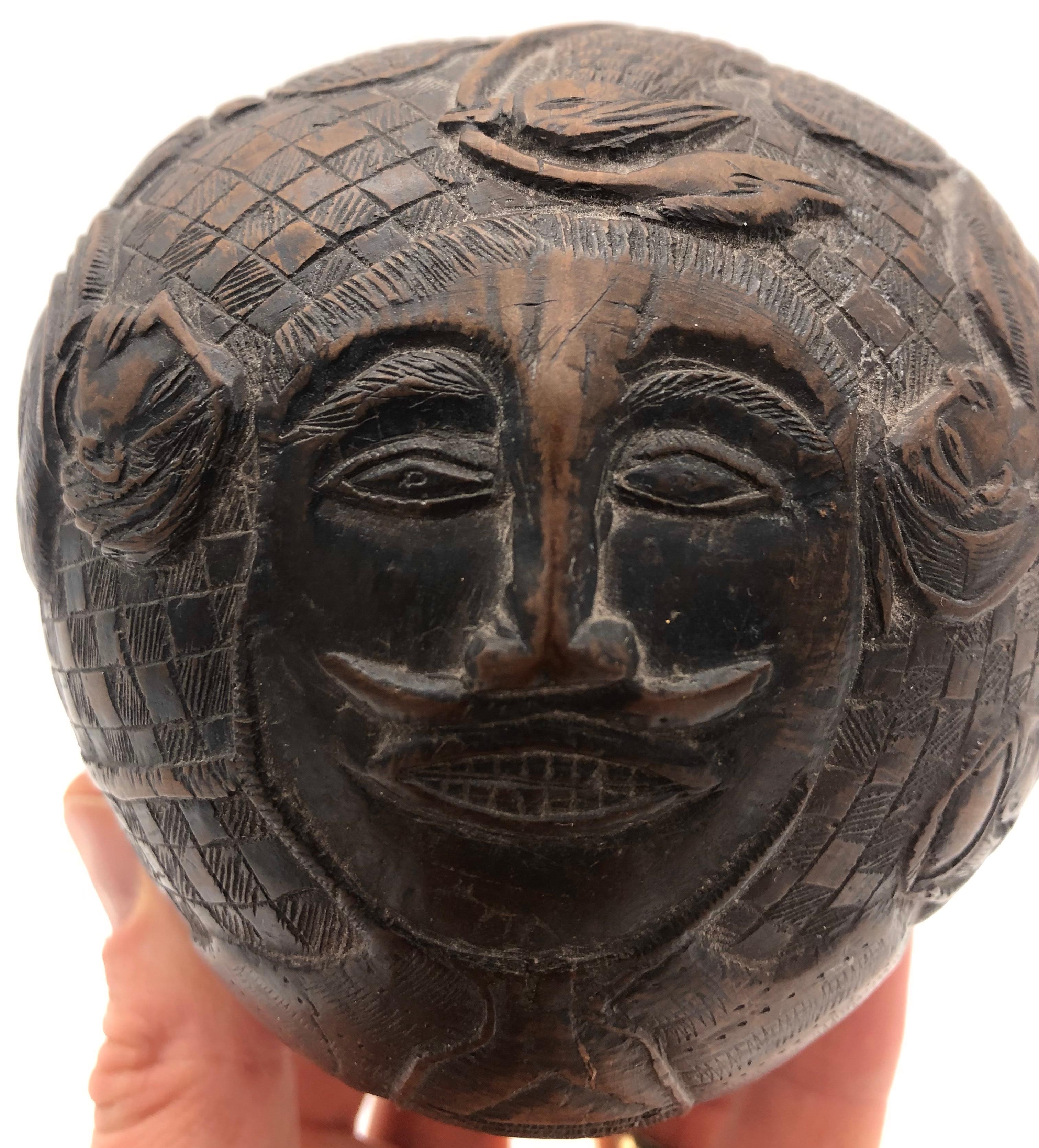 Folk Art Sailor Carved Coconut, circa 1800 In Good Condition In Wiscasset, ME