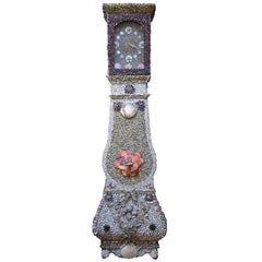 Folk Art Sailor-Made Vintage Seashell Long Case Clock
