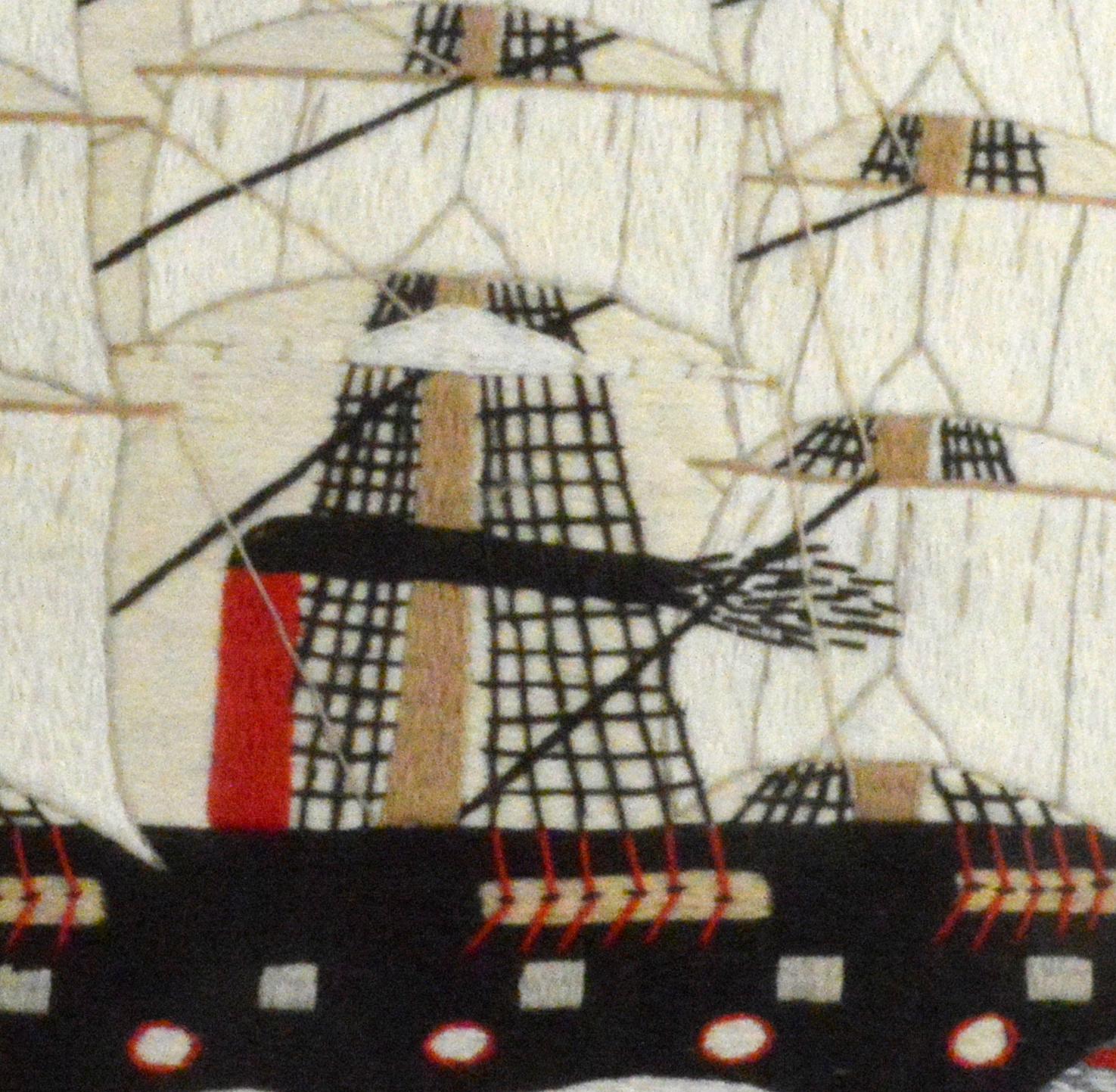 Folk Art Sailor's Woolwork or Woolie of a Ship, Circa 1875-95. In Good Condition In Downingtown, PA