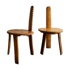 Folk Art Saw Back Side Chairs, 1960s