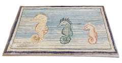 Folk Art Sea Horse Hooked Rug, circa 1960