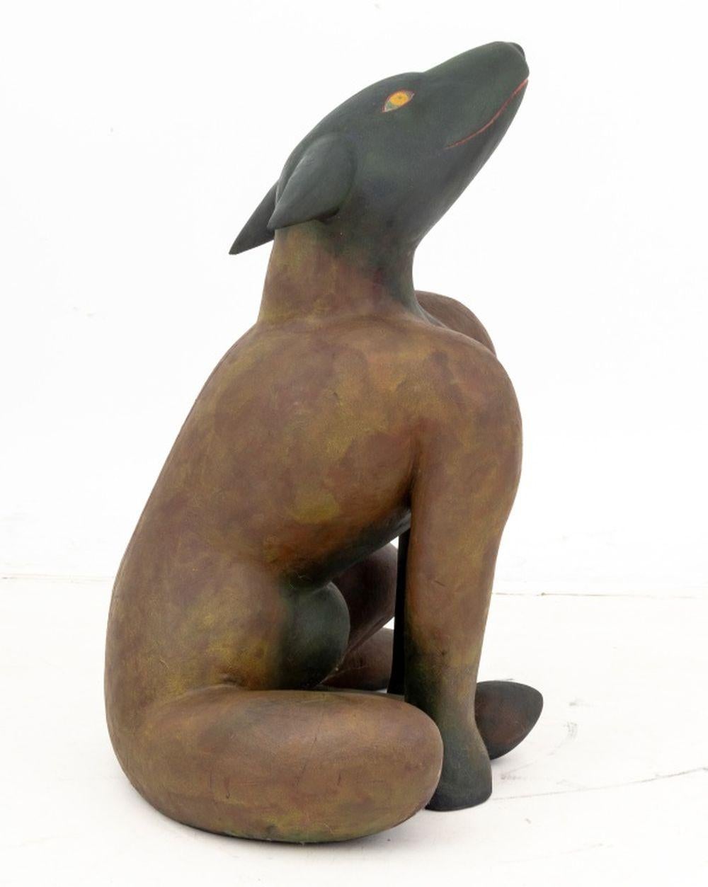 Folk Art Seated Dog Polychrome Painted Sculpture In condizioni buone in vendita a Astoria, NY