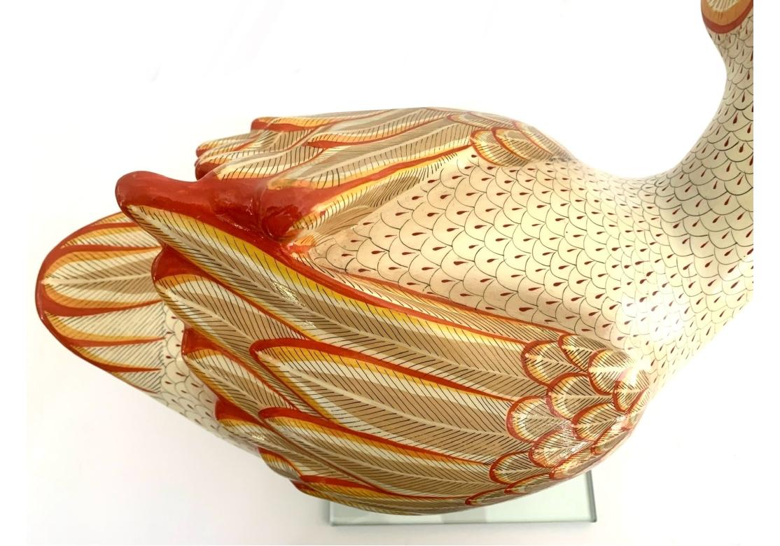 Arte Popular Sermel Tonala Firmado Pato de Papel Maché Con Base de Cristal en venta 5