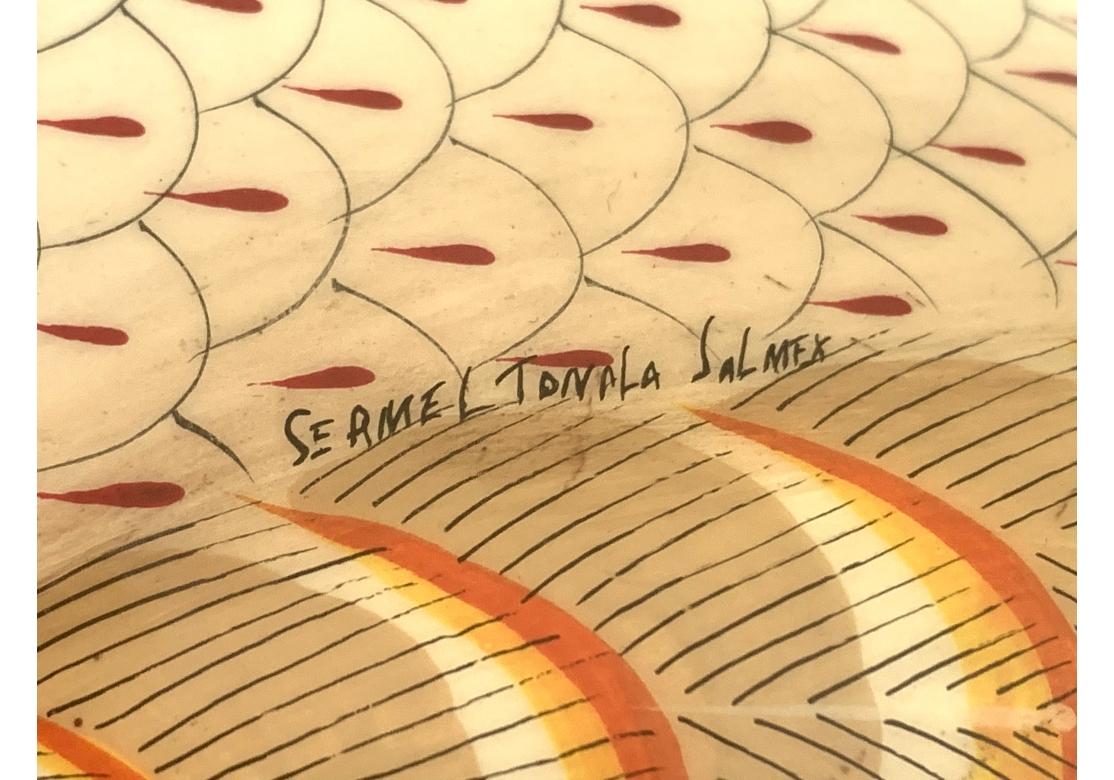 Arte Popular Sermel Tonala Firmado Pato de Papel Maché Con Base de Cristal Mexicano en venta