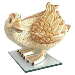 Arte Popular Sermel Tonala Firmado Pato de Papel Maché Con Base de Cristal