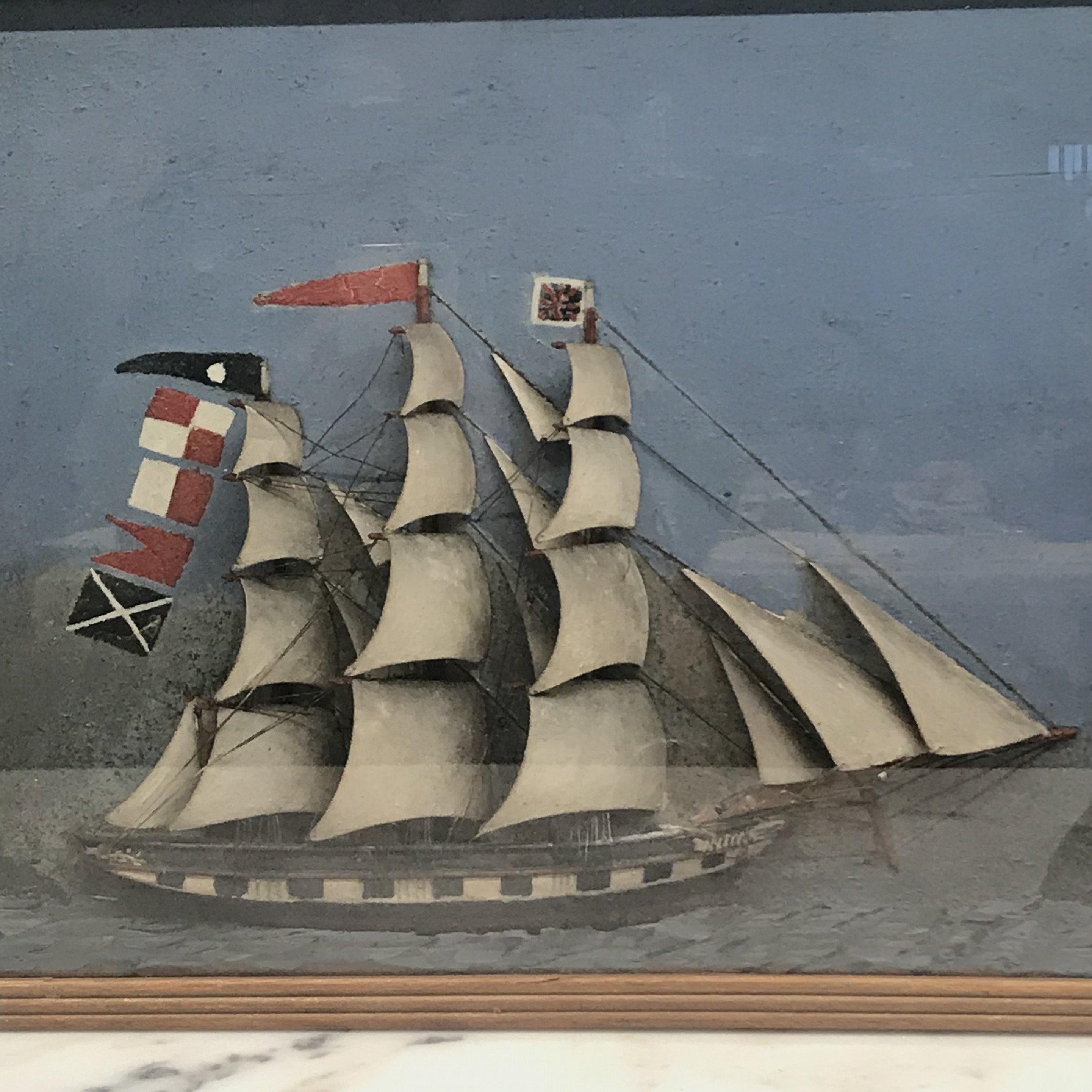 American Folk Art Shadowbox Ship Diorama of a Three Masted Schooner