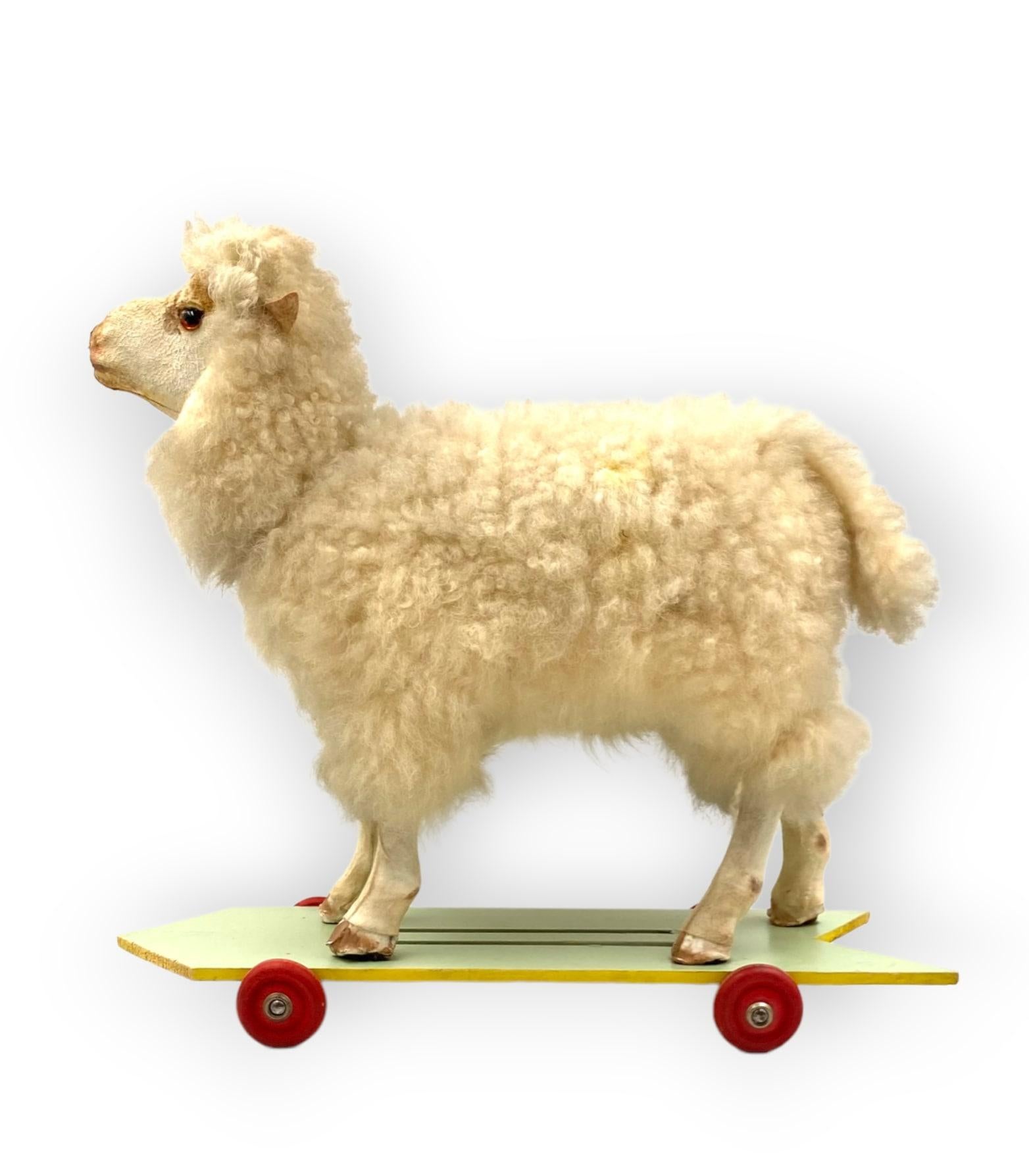 German Folk Art Sheep Rolling Toy, first half of 20th Century For Sale