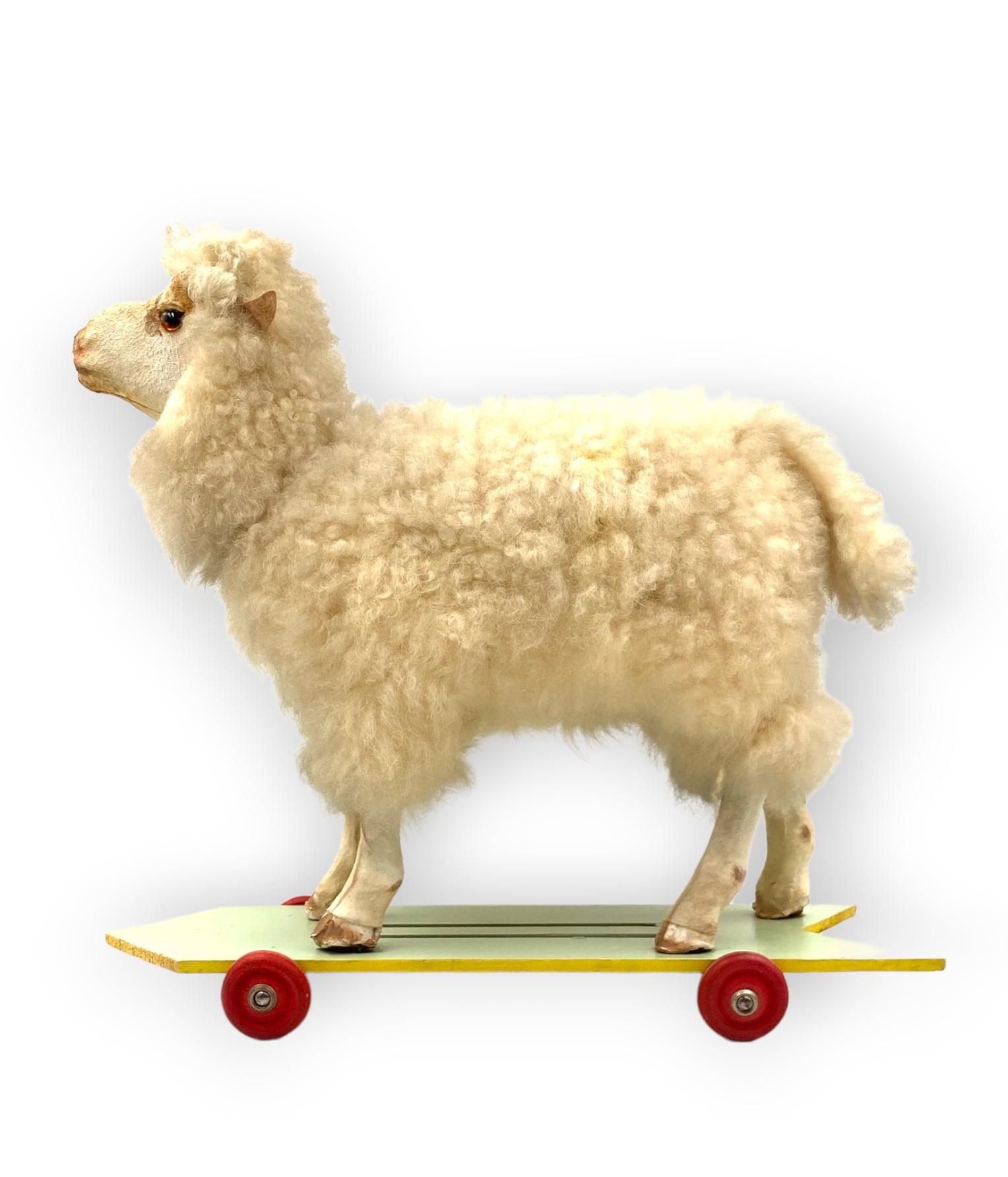 Metal Folk Art Sheep Rolling Toy, first half of 20th Century For Sale