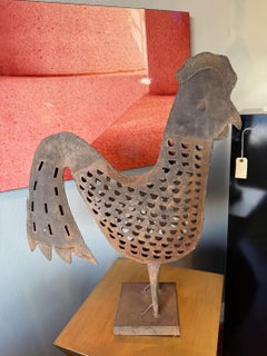 Folk Art Sheet-Metal Rooster with Cutout Pattern and Side Door