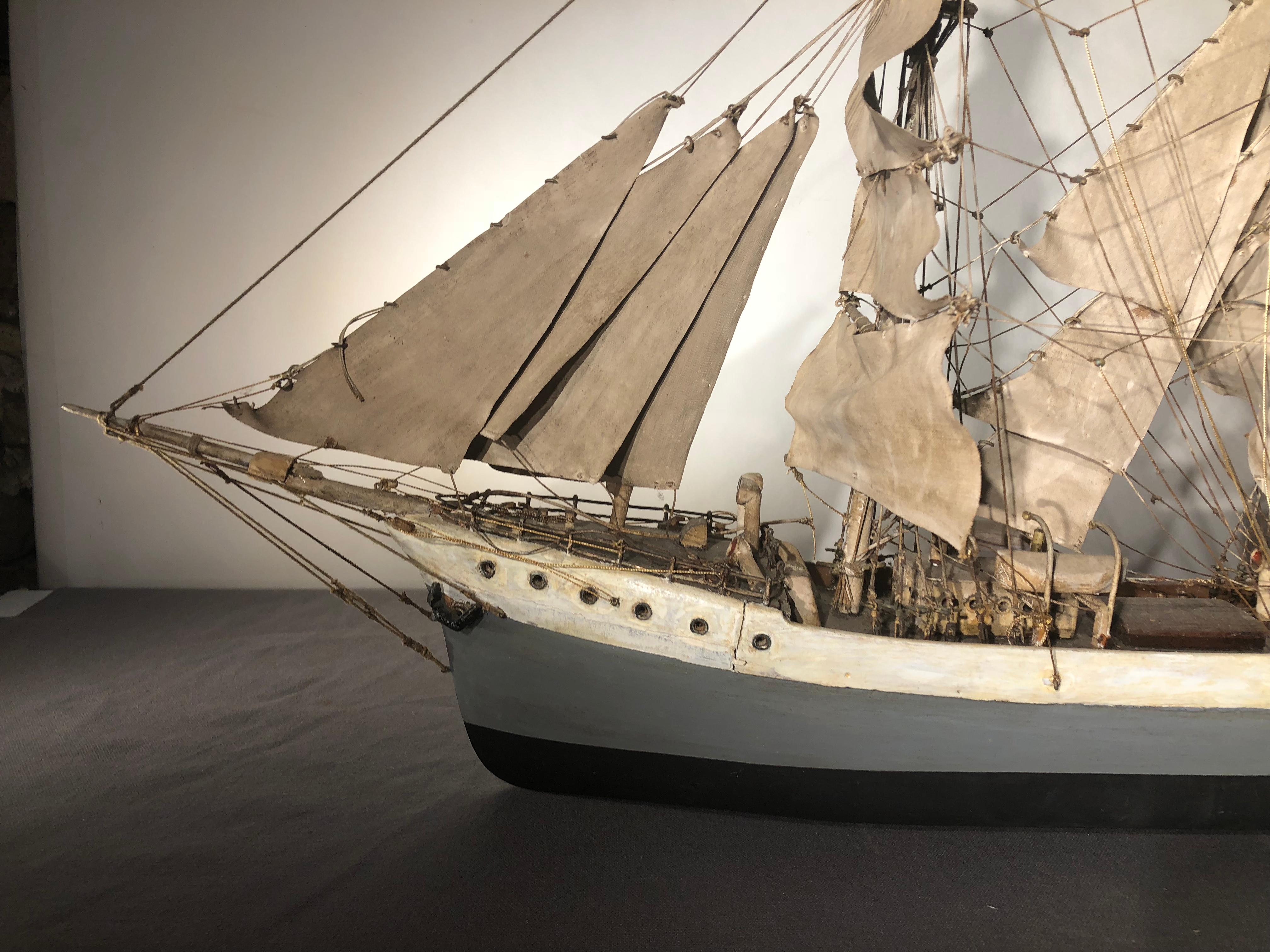 Hand-Carved Folk Art Ship Model For Sale