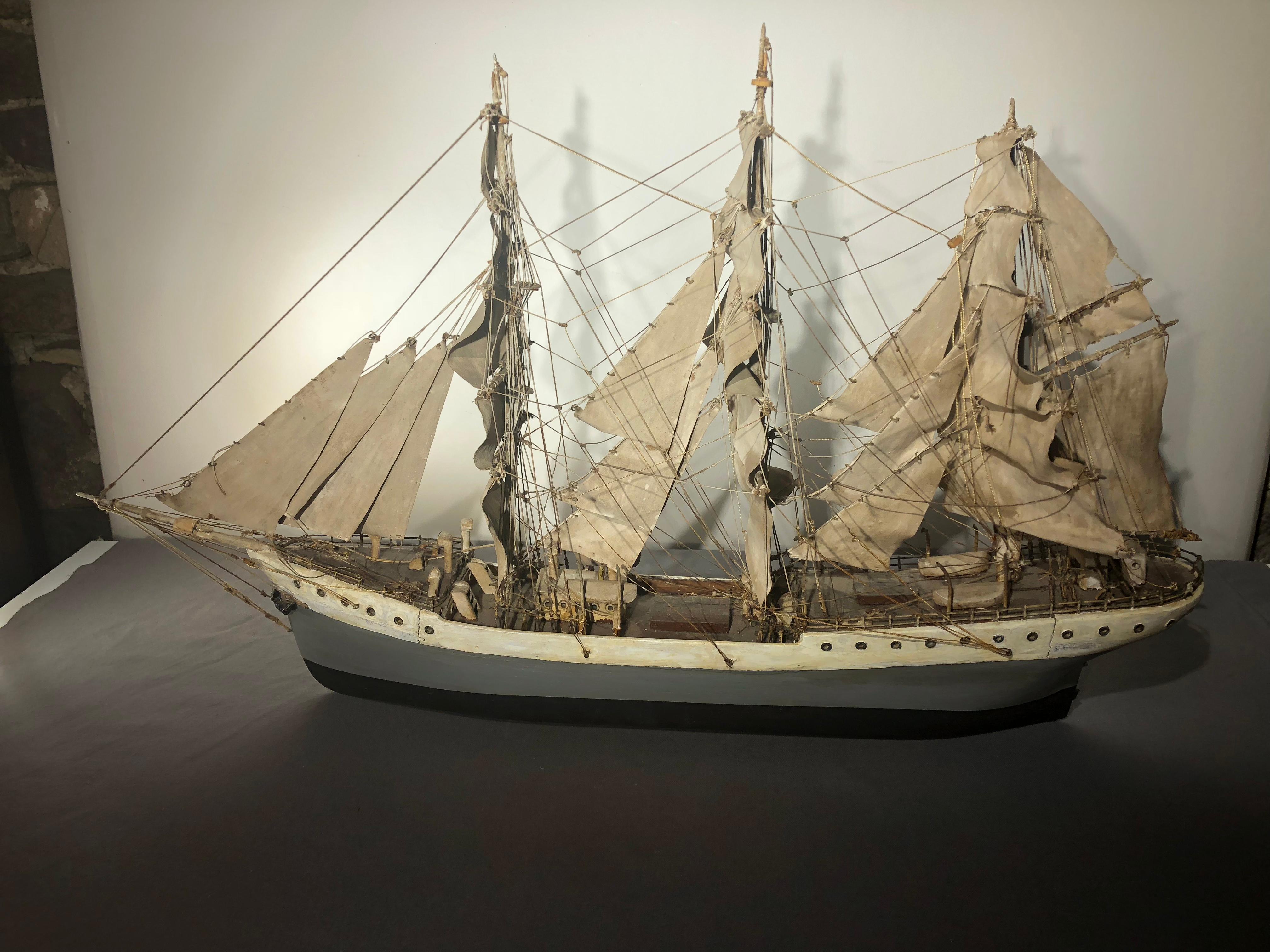Wood Folk Art Ship Model For Sale