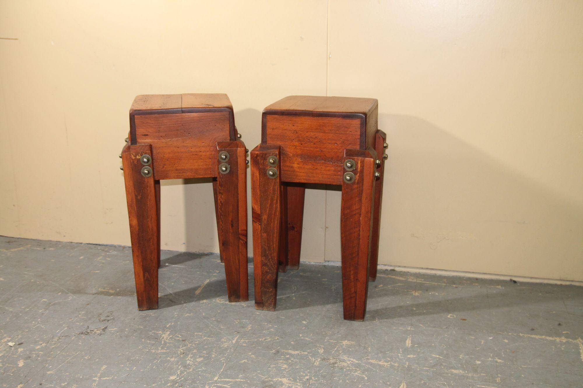 Great pair of vintage craftsman made side table. These tables are estimated to be roughly 50 years old and will go nicely with any decor you choose to use them in.