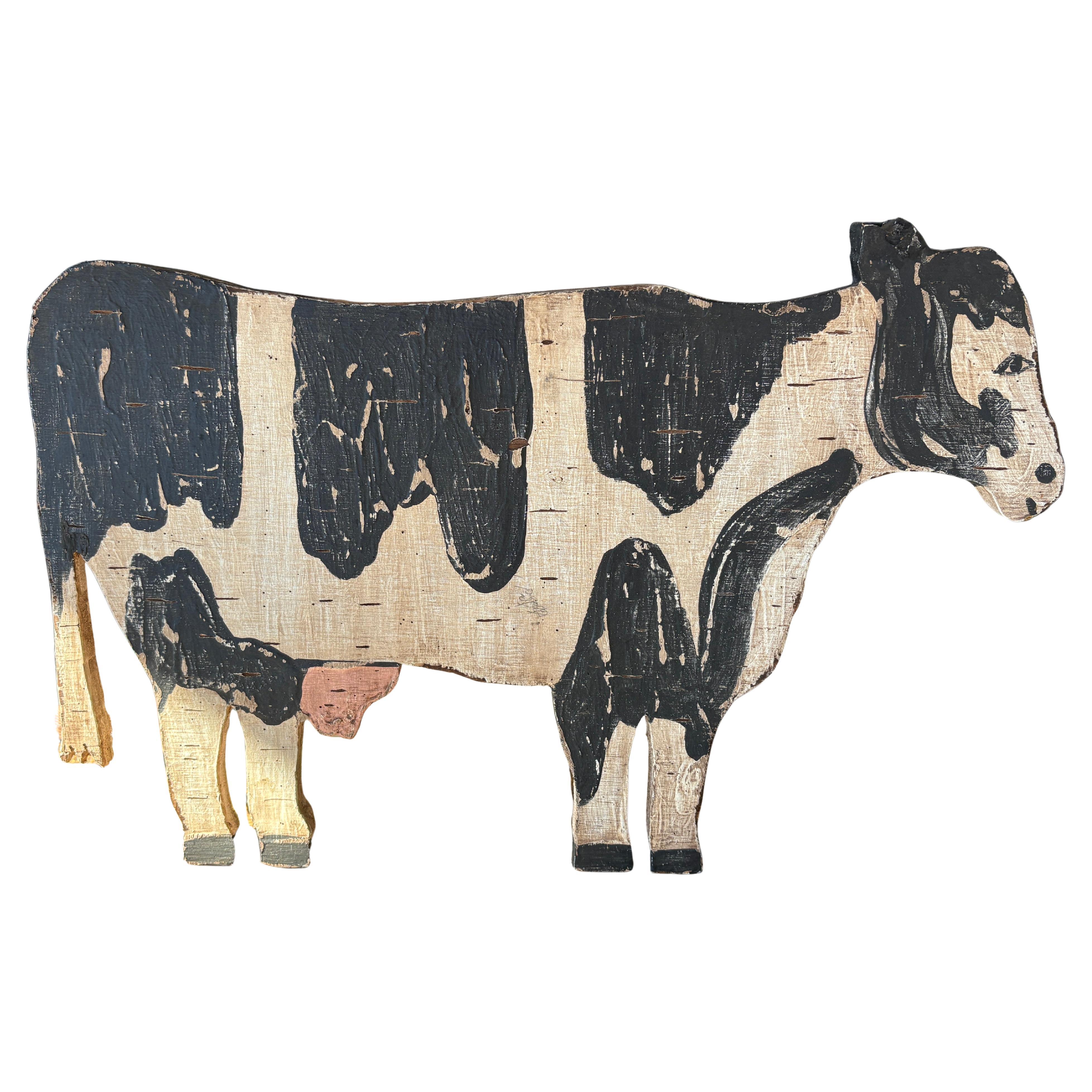 Enseigne d'art populaire signée "Dairy Farm Cow Trade Sign" (vache laitière)