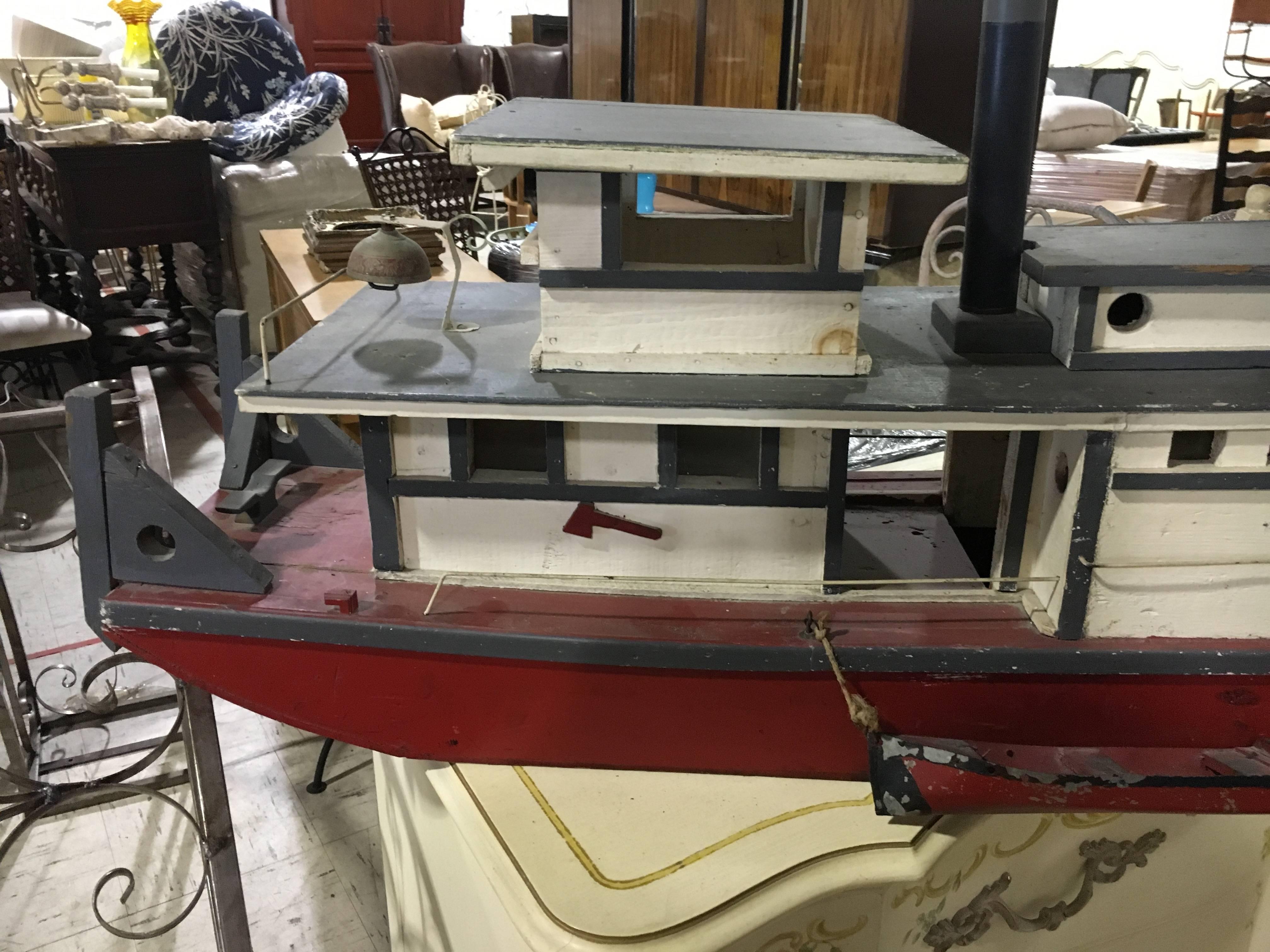 Wood Folk Art Steamship of Large-Scale For Sale