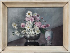 Folk Art Still Life, 'Flowers and Chinese Export Porcelain', Early 20th Century