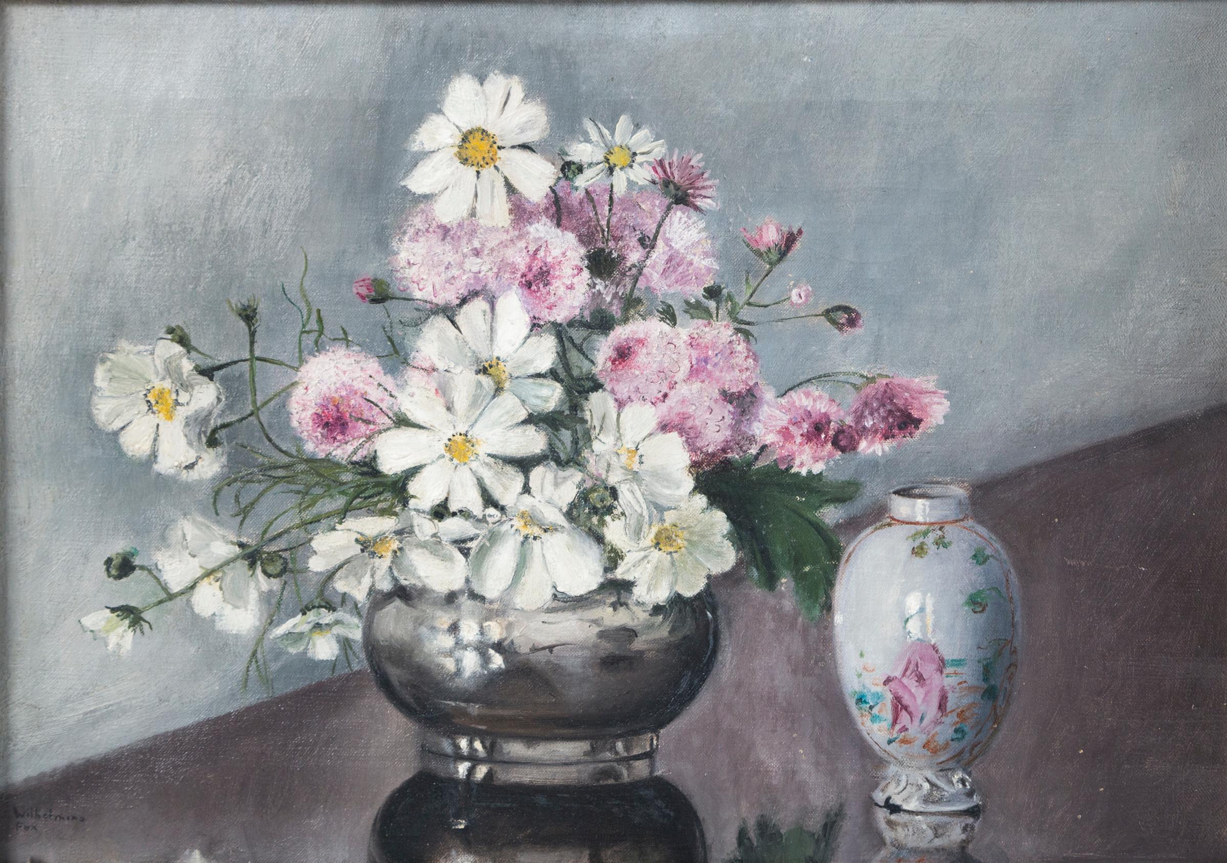 Folk Art Still Life, 'Flowers and Chinese Export Porcelain', Early 20th Century In Good Condition For Sale In Chappaqua, NY