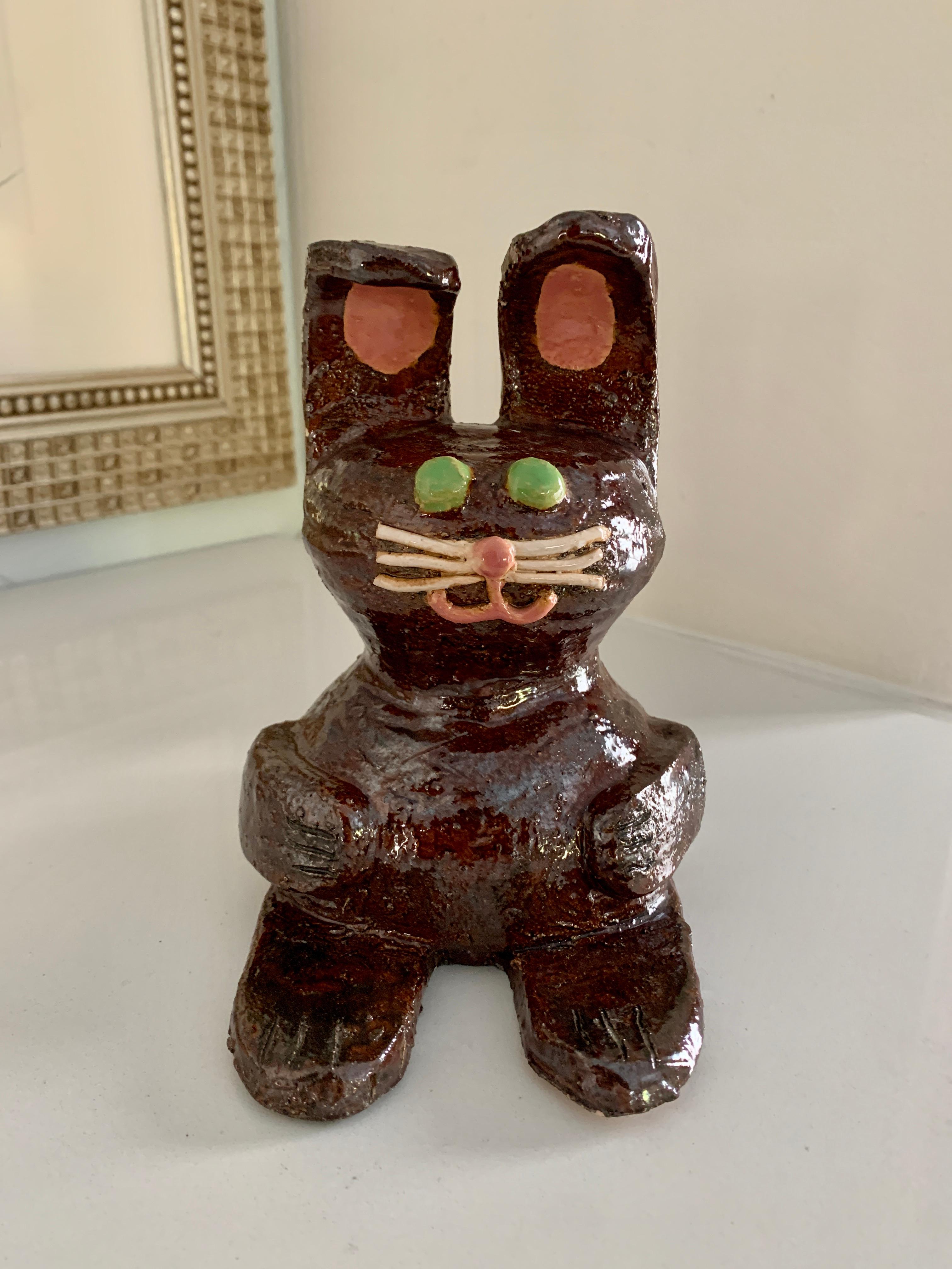 Folk Art Studio Pottery Bunny - We shop a lot and this bunny is one of our favorite finds. A precious little thing with a great spirit and energy. A compliment to any settings, especially the Childs room. Baby gifts, mothers day gifts, Christmas