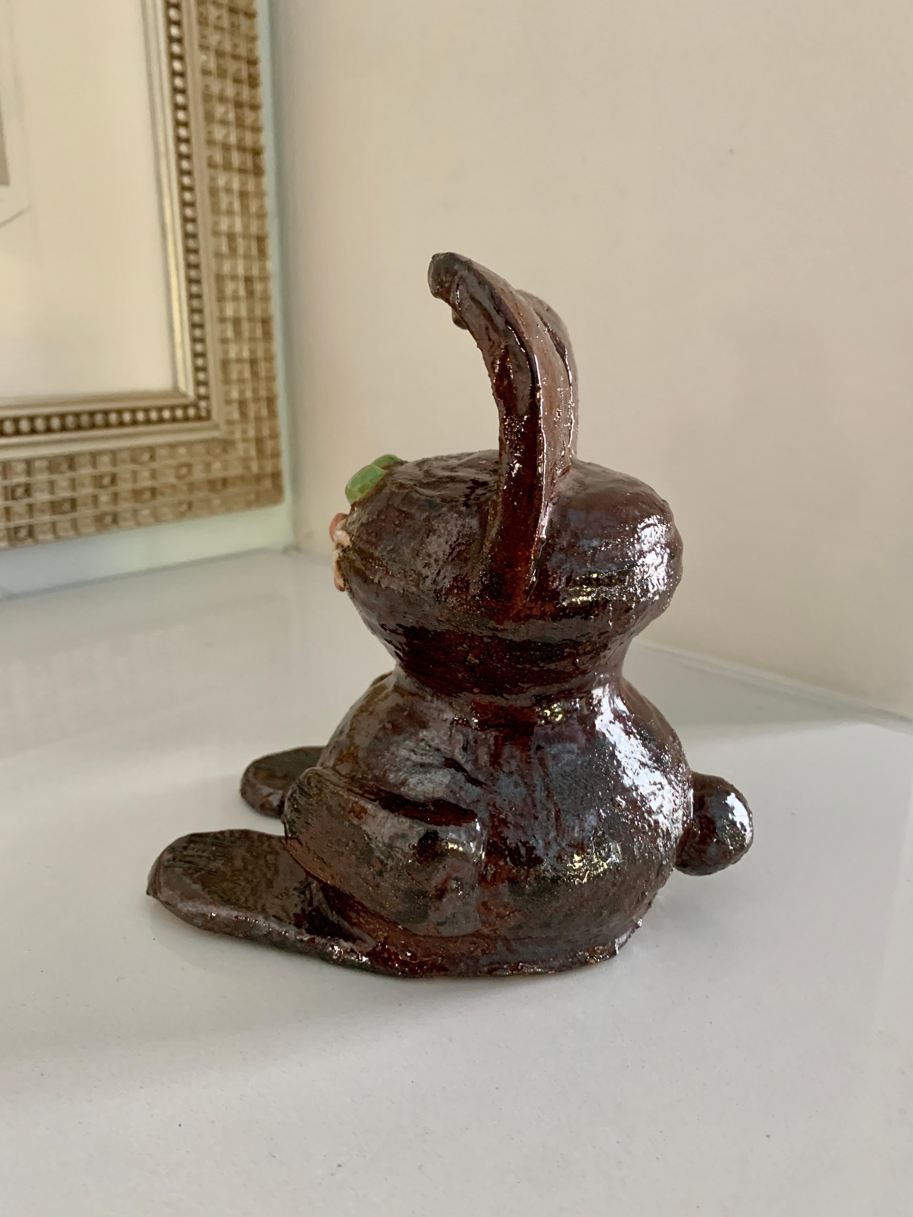 Folk Art Studio Pottery Bunny In Good Condition For Sale In Los Angeles, CA