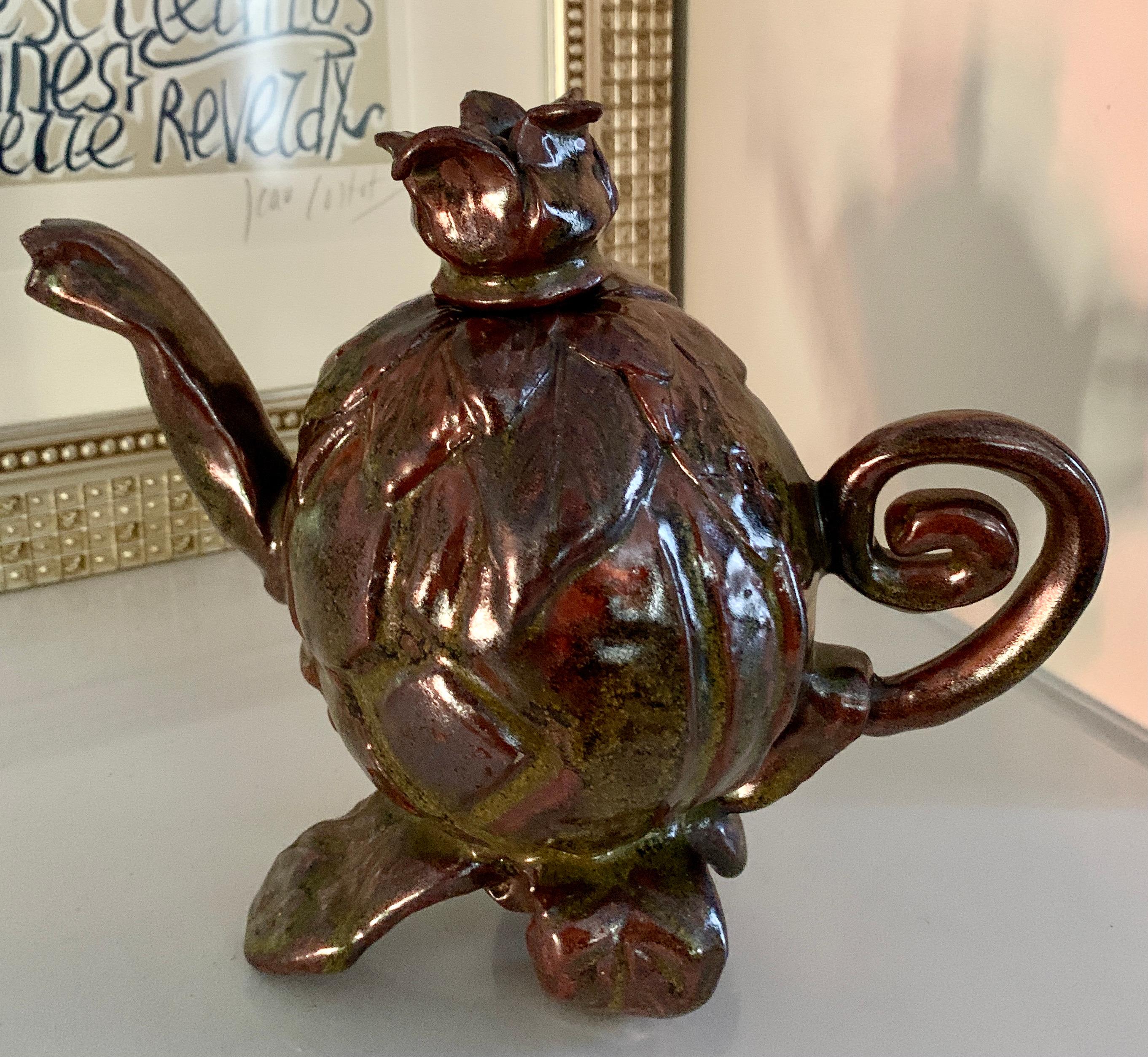 Folk Art Studio Pottery Teapot In Good Condition In Los Angeles, CA