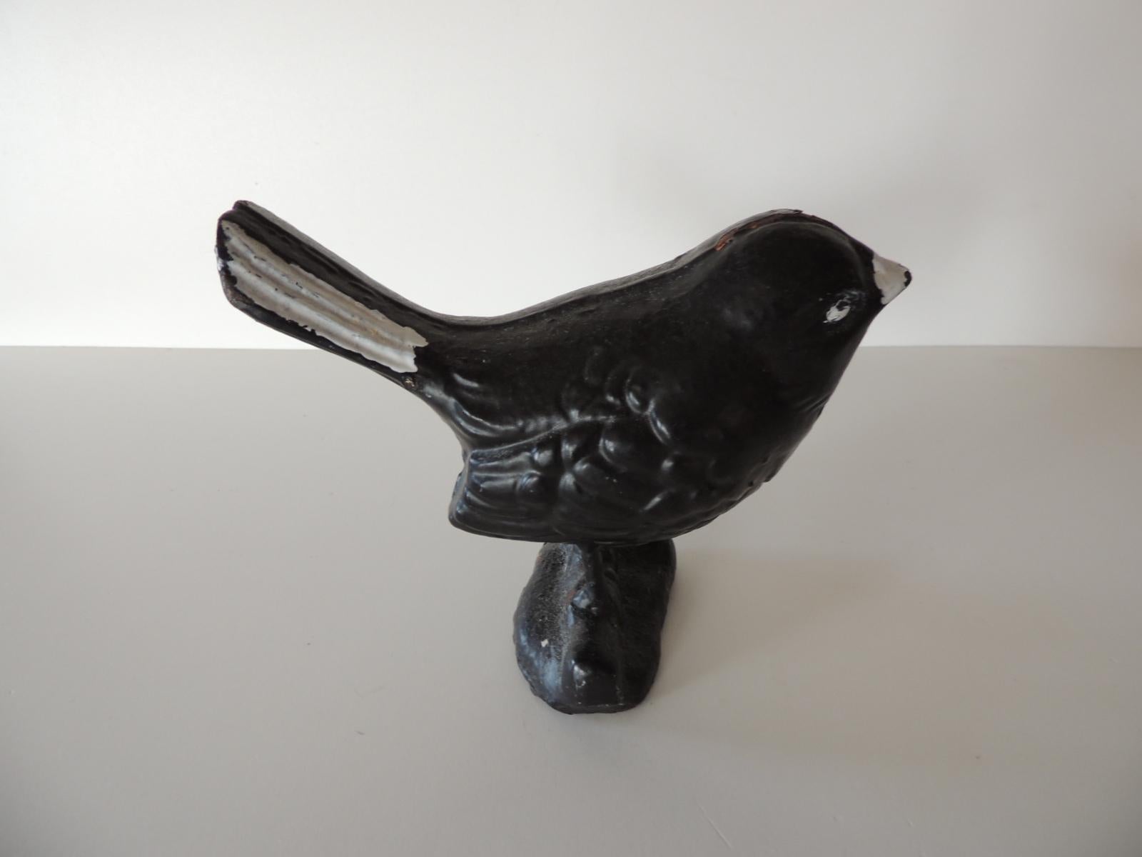 American Folk Art Style Black and White Painted Iron Bird Door Stopper