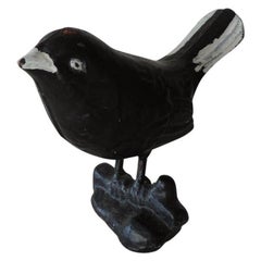 Folk Art Style Black and White Painted Iron Bird Door Stopper