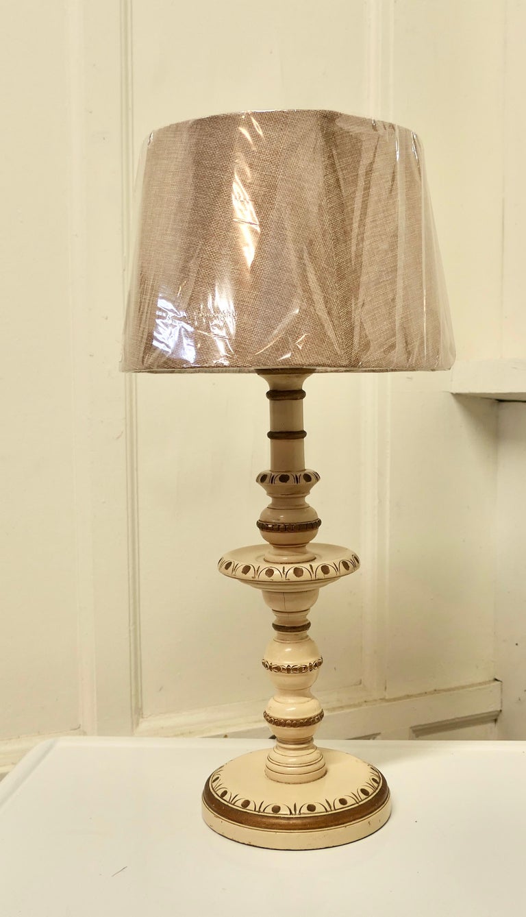 Folk Art Style Carved and Painted Table Lamp For Sale at 1stDibs