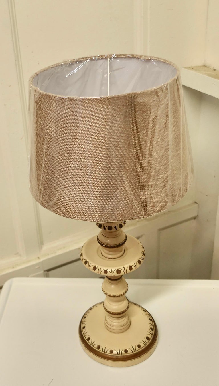 Folk Art Style Carved and Painted Table Lamp For Sale at 1stDibs