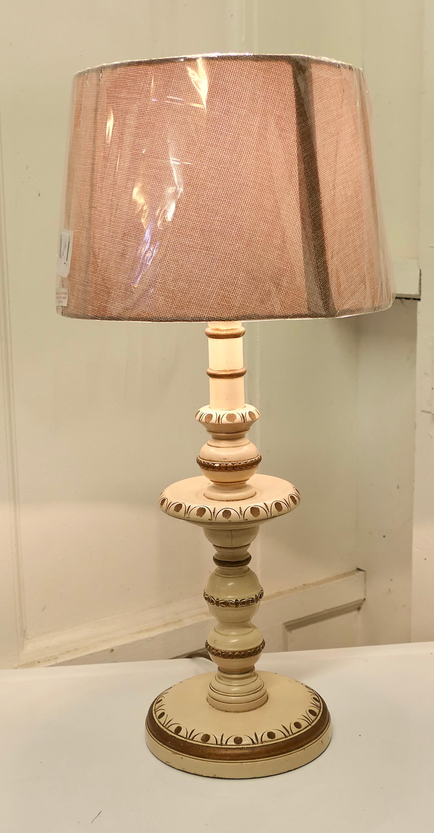Folk Art Style Carved and Painted Table Lamp For Sale 1