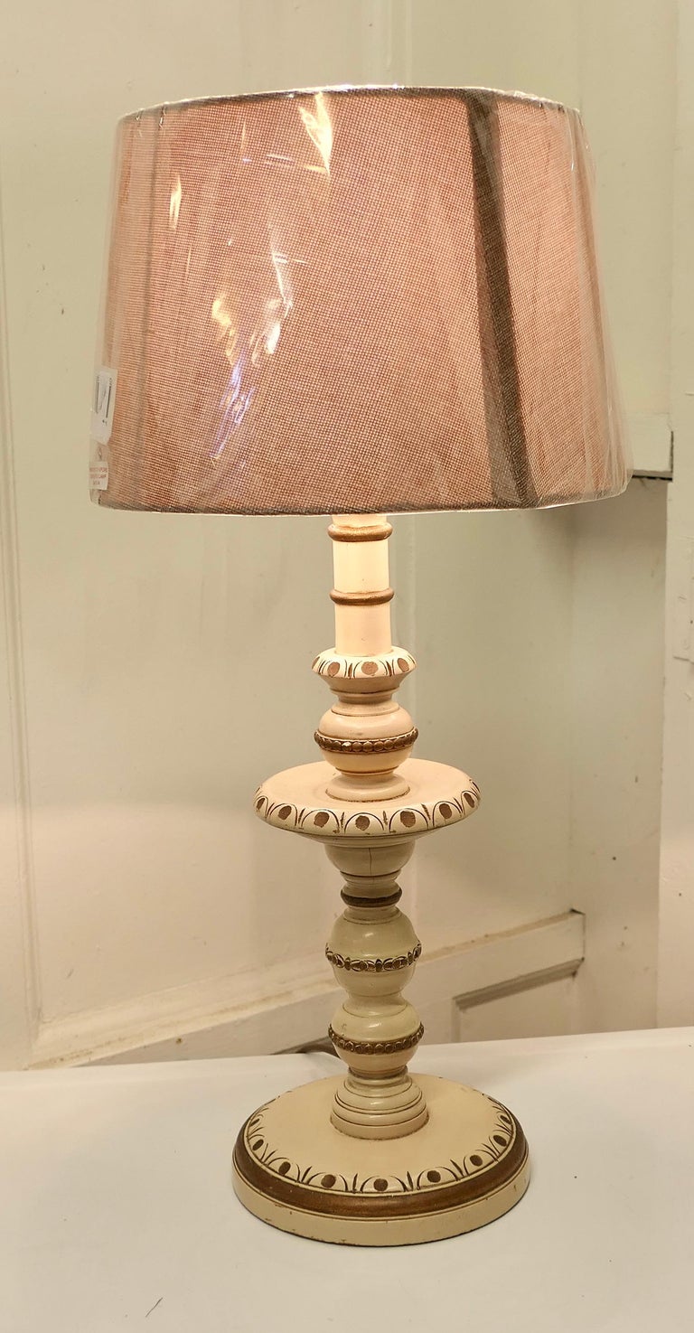 Folk Art Style Carved and Painted Table Lamp For Sale at 1stDibs