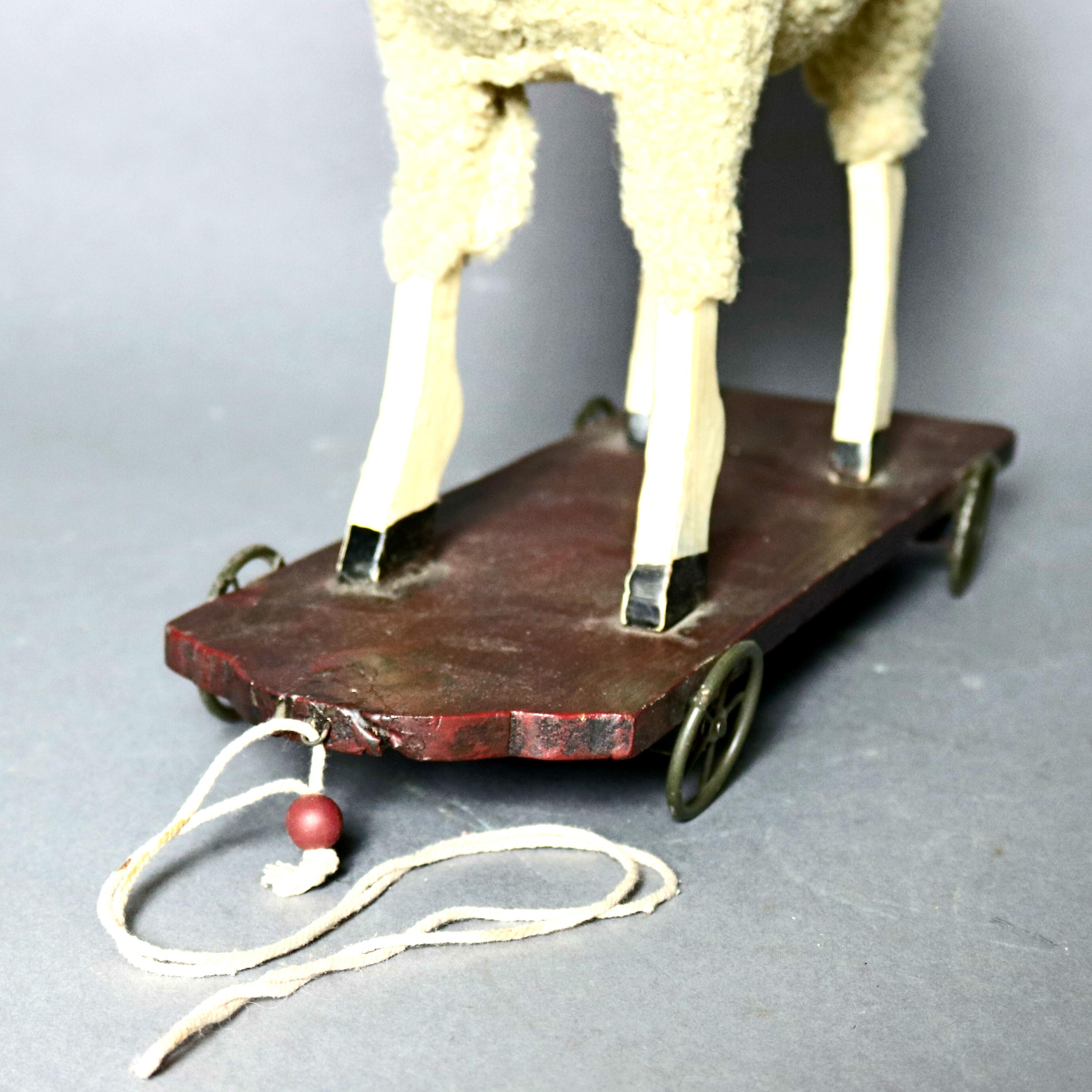American Folk Art Style Child's Sheep Rolling Pull Toy, 20th Century