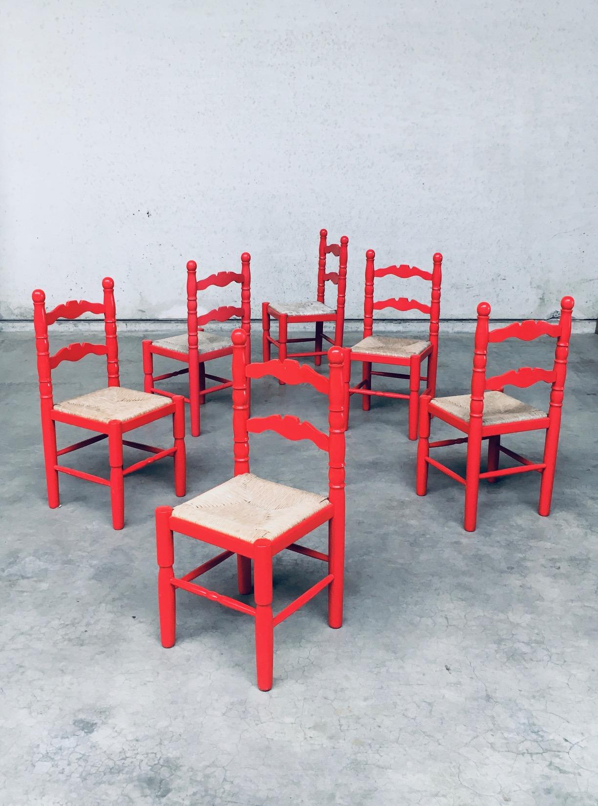Rush Folk Art Style Design Dining Chair Set by Vanderree / Berkel, Netherlands 1970's