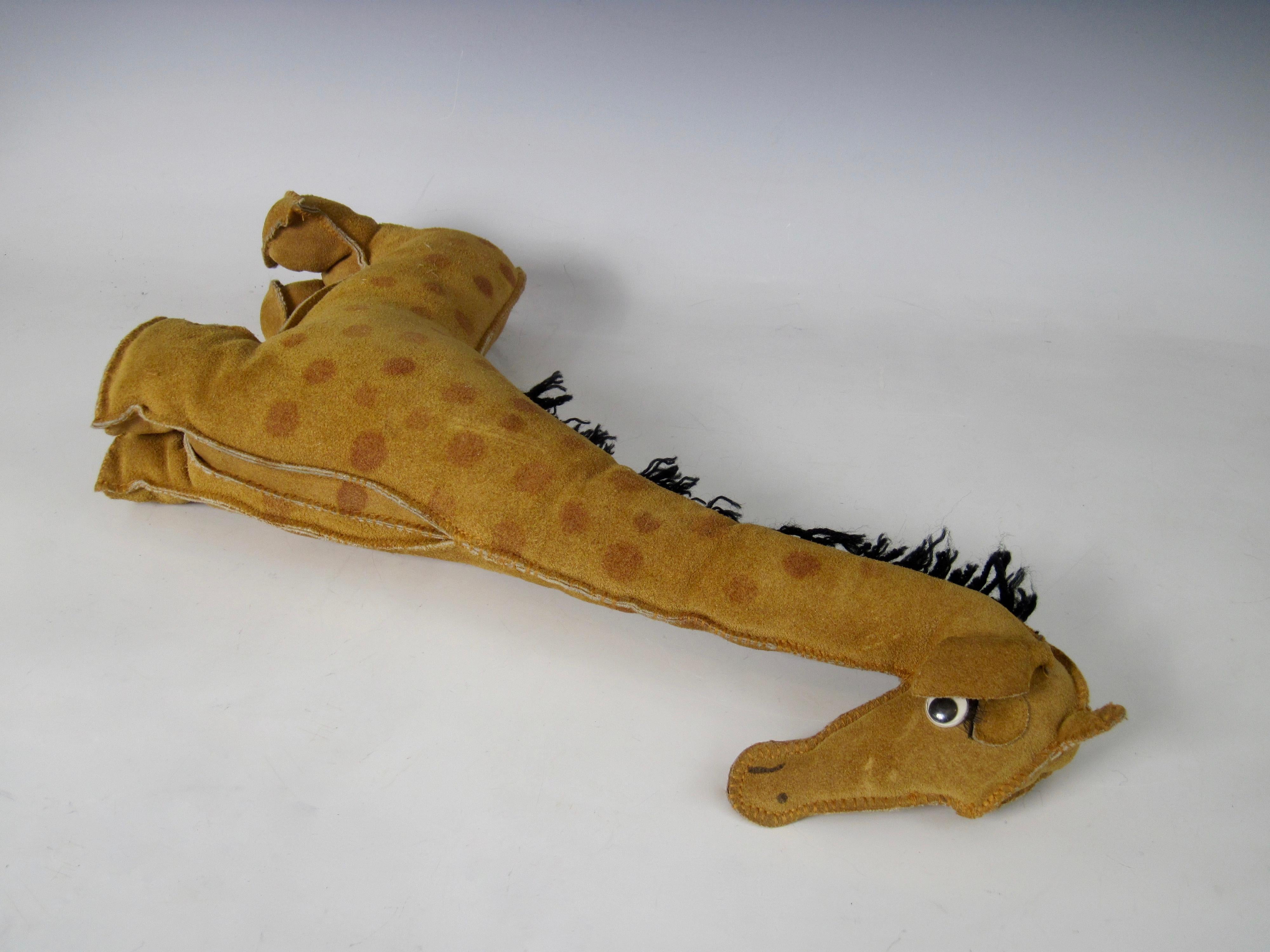Folk Art Suede Leather Giraffe Stuffed Animal For Sale 4
