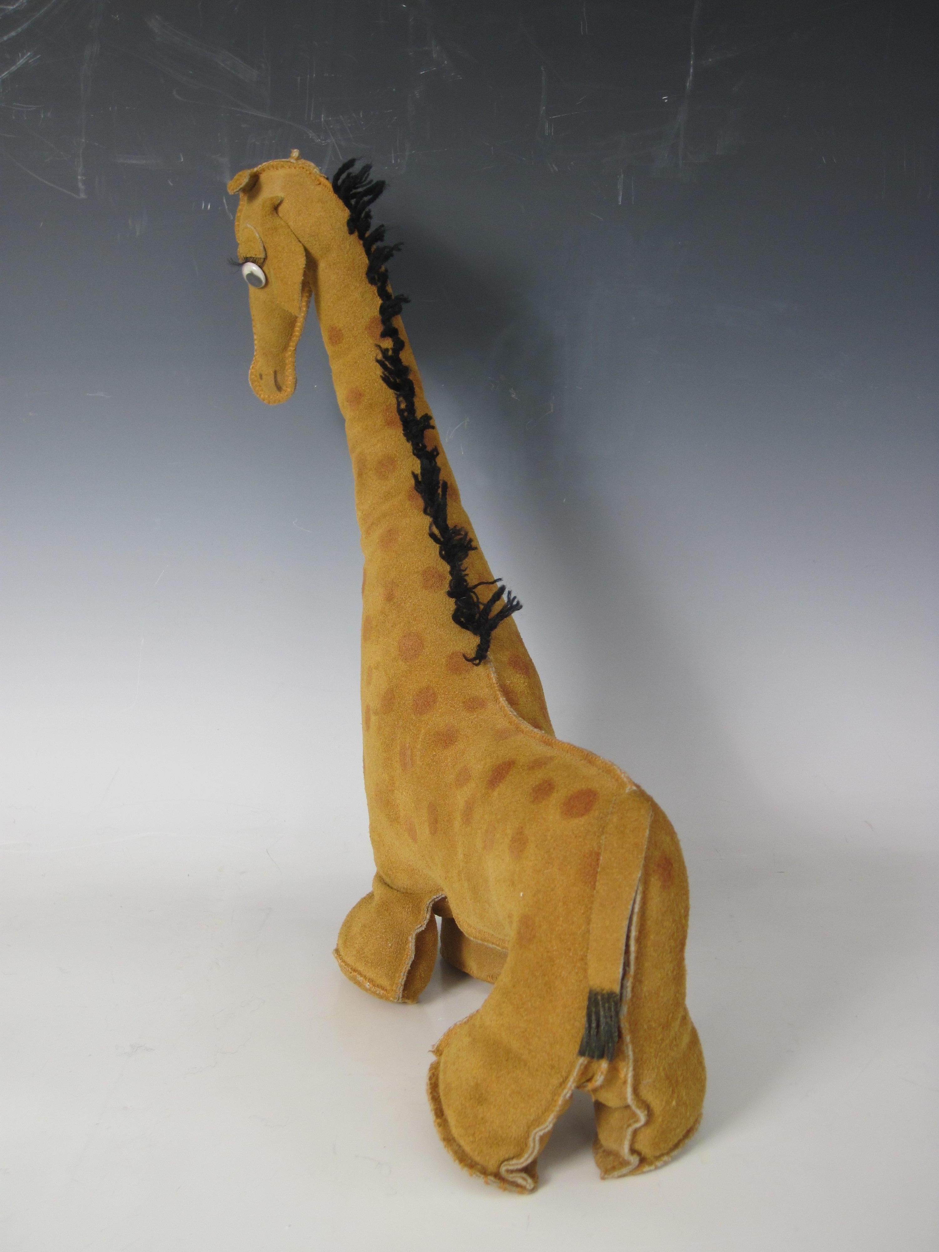 Folk Art Suede Leather Giraffe Stuffed Animal In Good Condition For Sale In Ferndale, MI