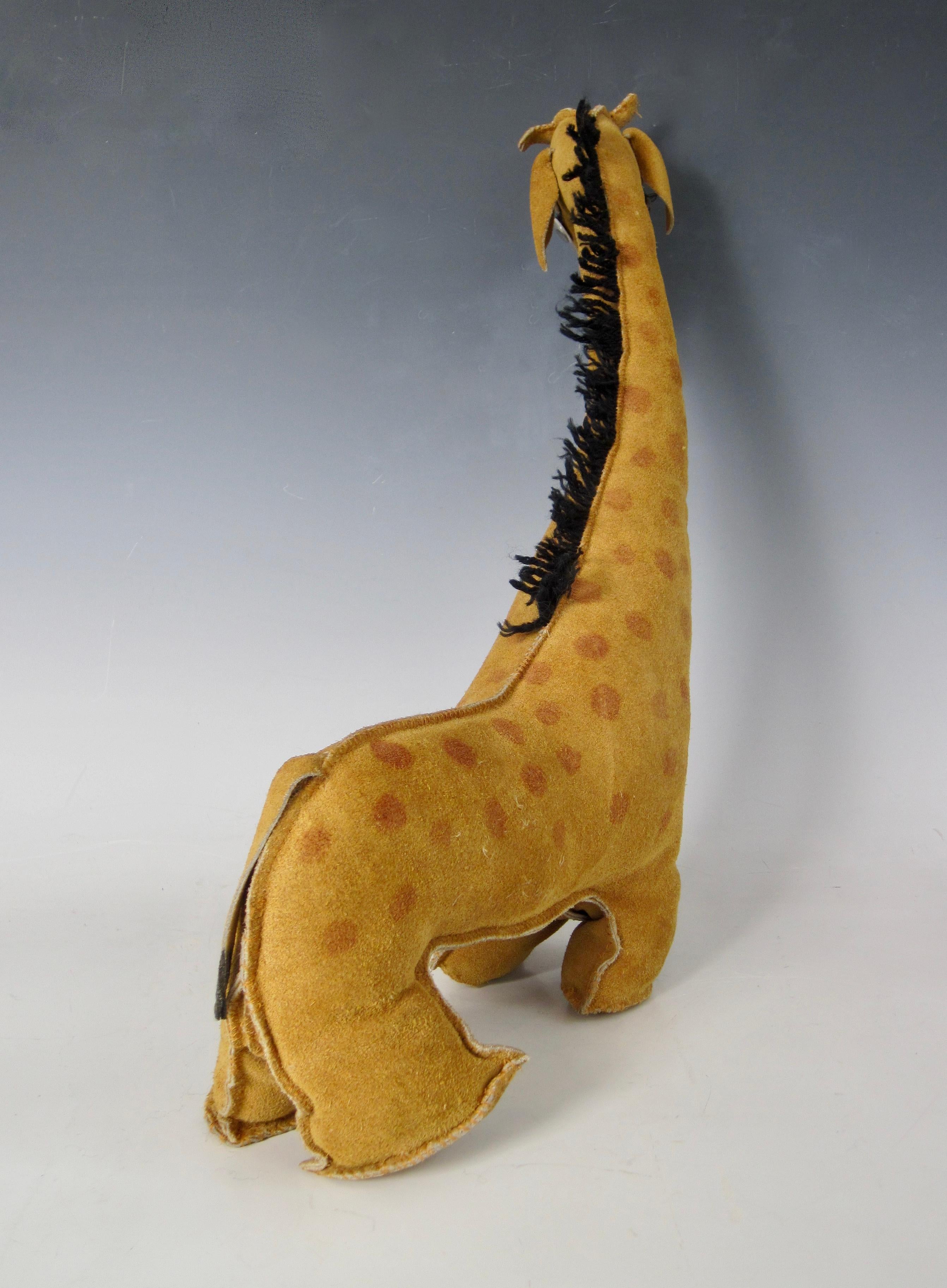 Late 20th Century Folk Art Suede Leather Giraffe Stuffed Animal For Sale
