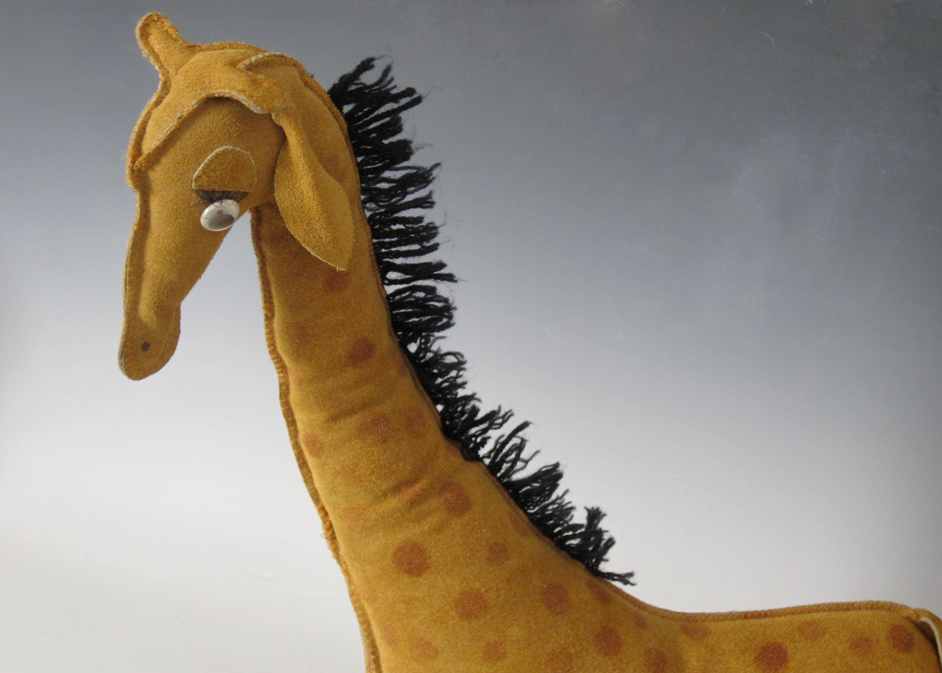 Folk Art Suede Leather Giraffe Stuffed Animal For Sale 2