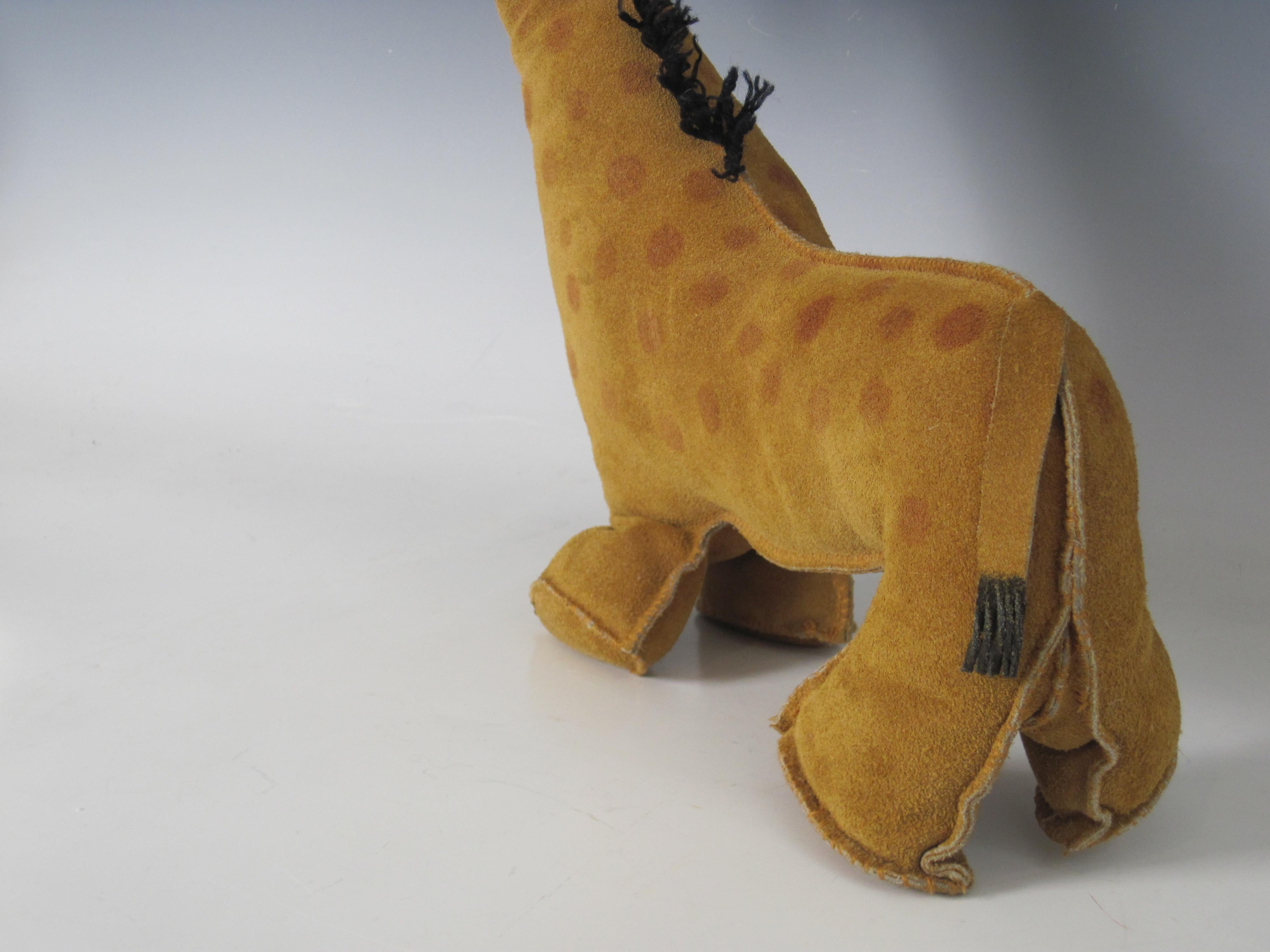 Folk Art Suede Leather Giraffe Stuffed Animal For Sale 3