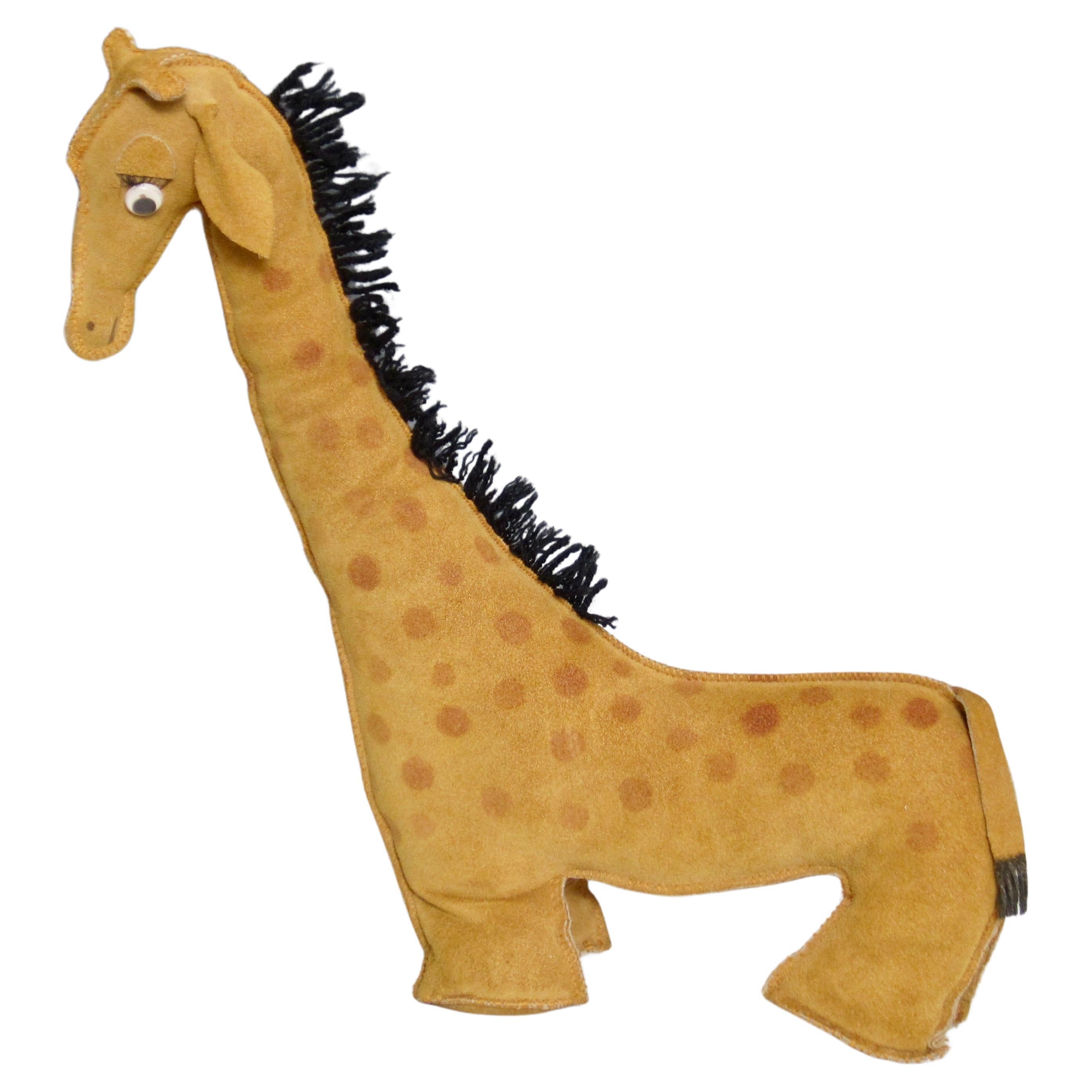 Folk Art Suede Leather Giraffe Stuffed Animal
