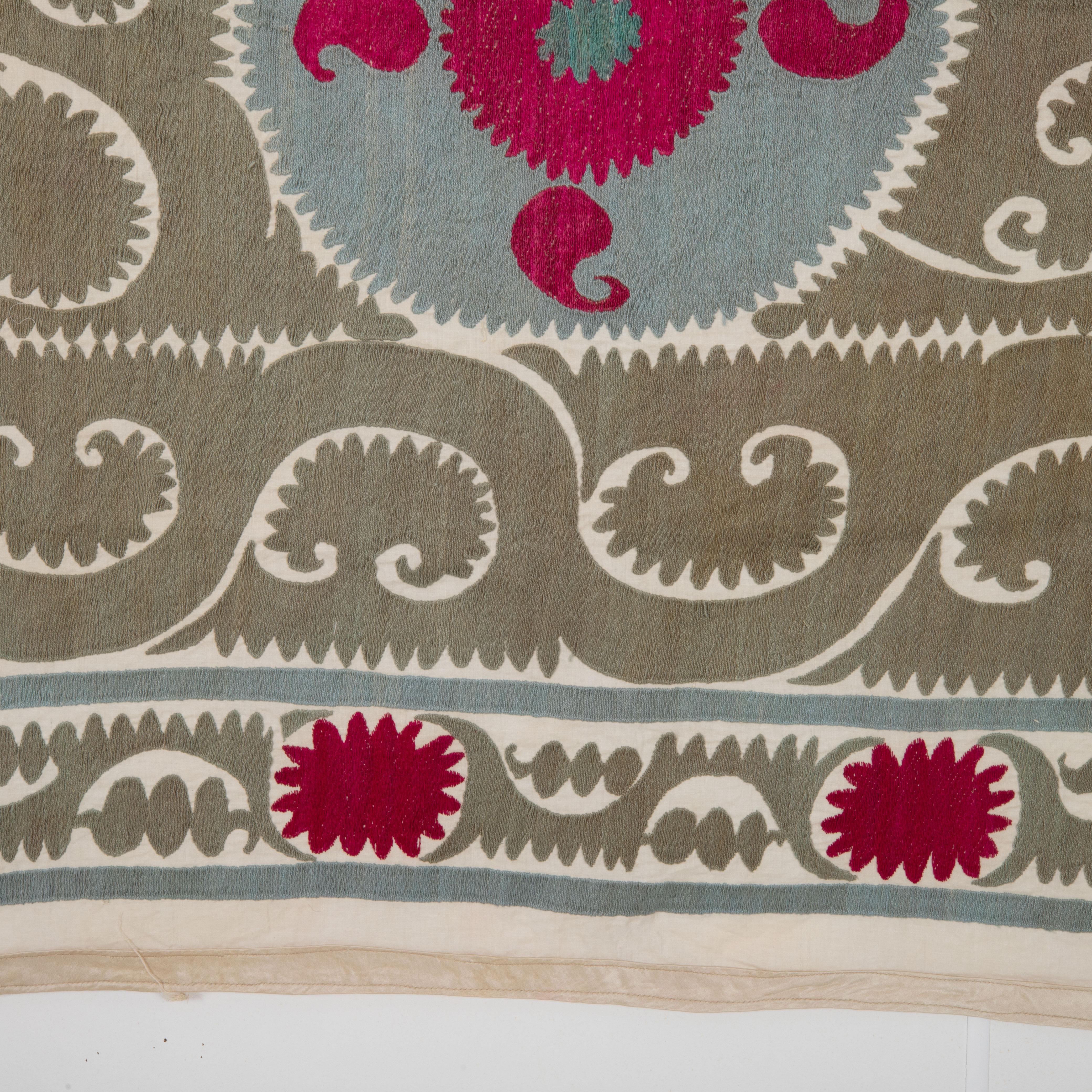 Cotton Folk Art Suzani Embroidery from 1970s, Uzbekistan