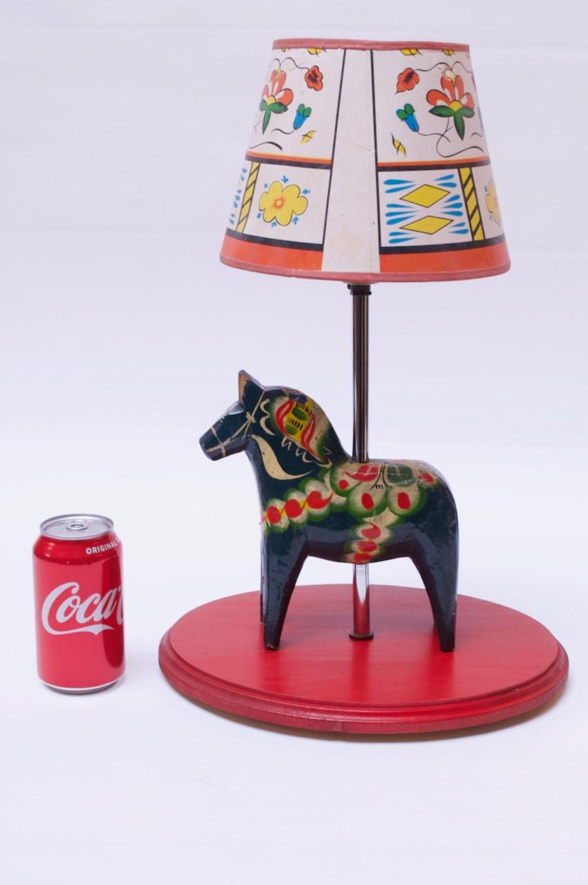 Mid-Century Modern Folk Art Swedish Dala Horse Lamp