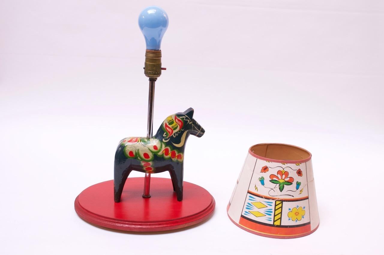 Hand-Painted Folk Art Swedish Dala Horse Lamp