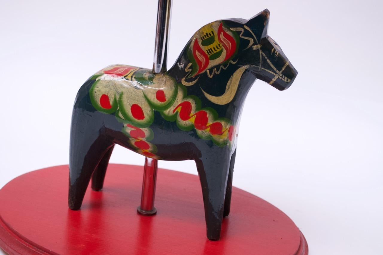 Late 20th Century Folk Art Swedish Dala Horse Lamp