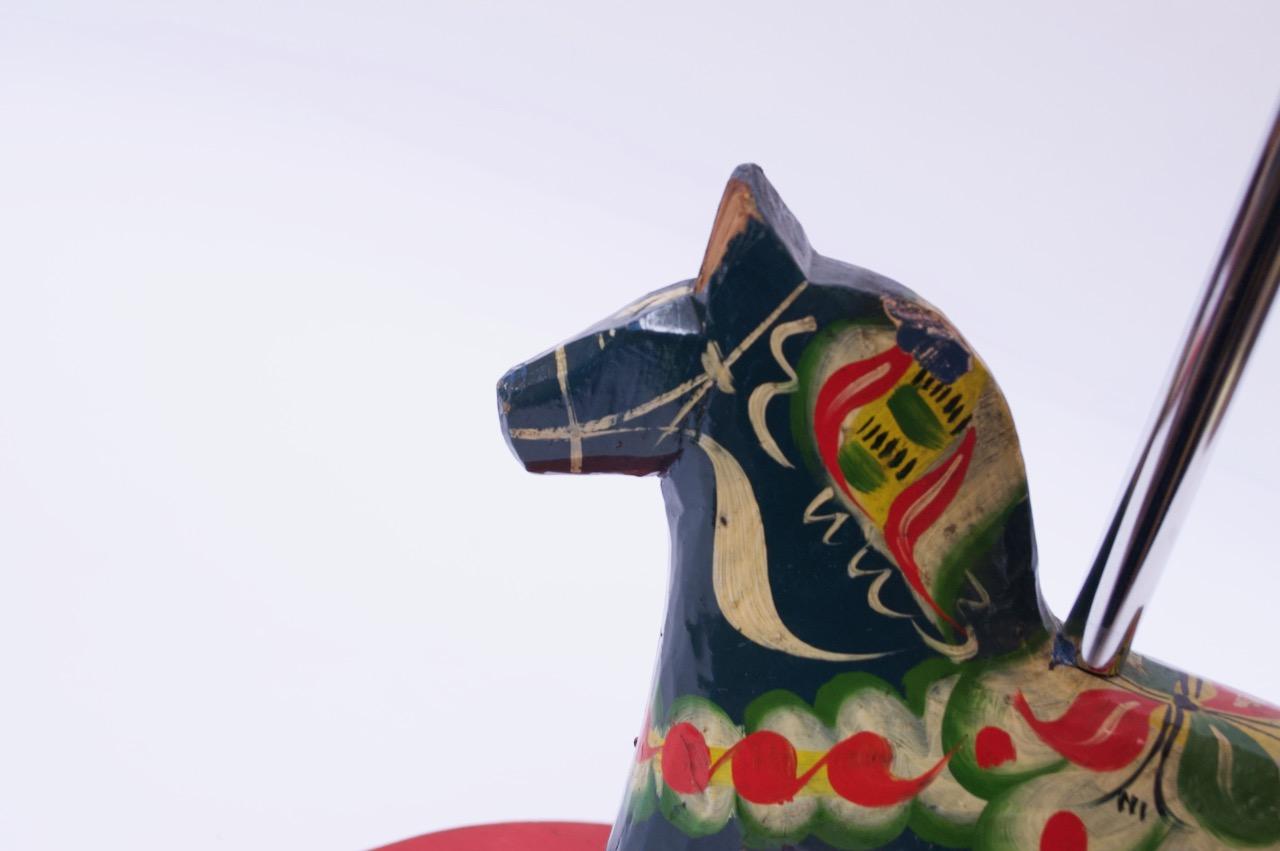 Chrome Folk Art Swedish Dala Horse Lamp