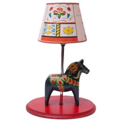 Retro Folk Art Swedish Dala Horse Lamp