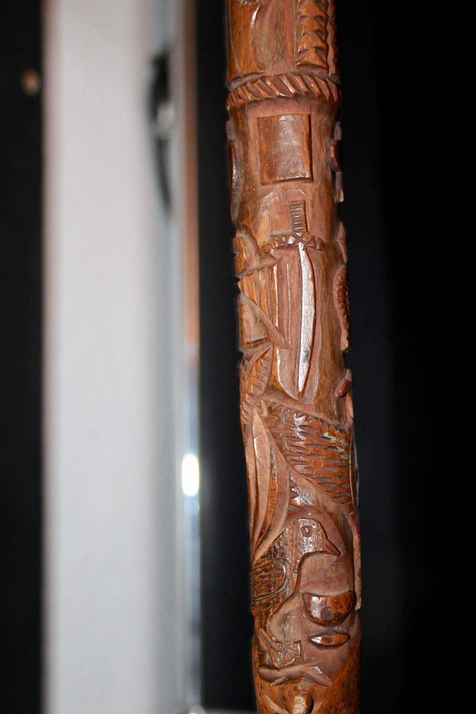 Folk art Swiss or French carved shepherd's cane For Sale 10