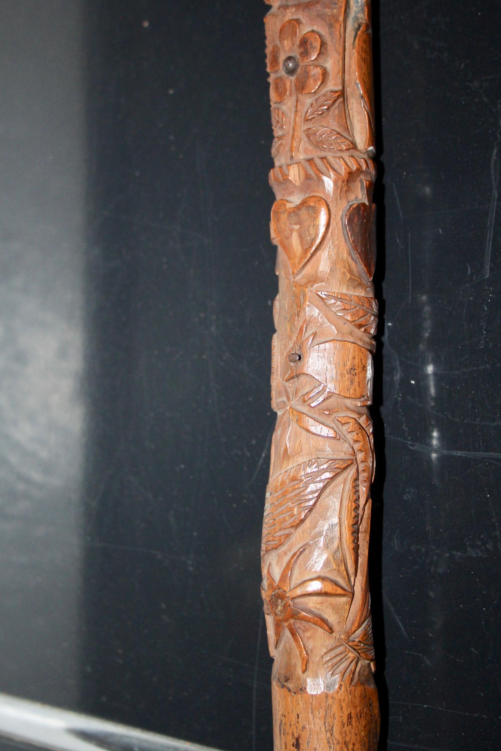 Folk art Swiss or French carved shepherd's cane For Sale 12