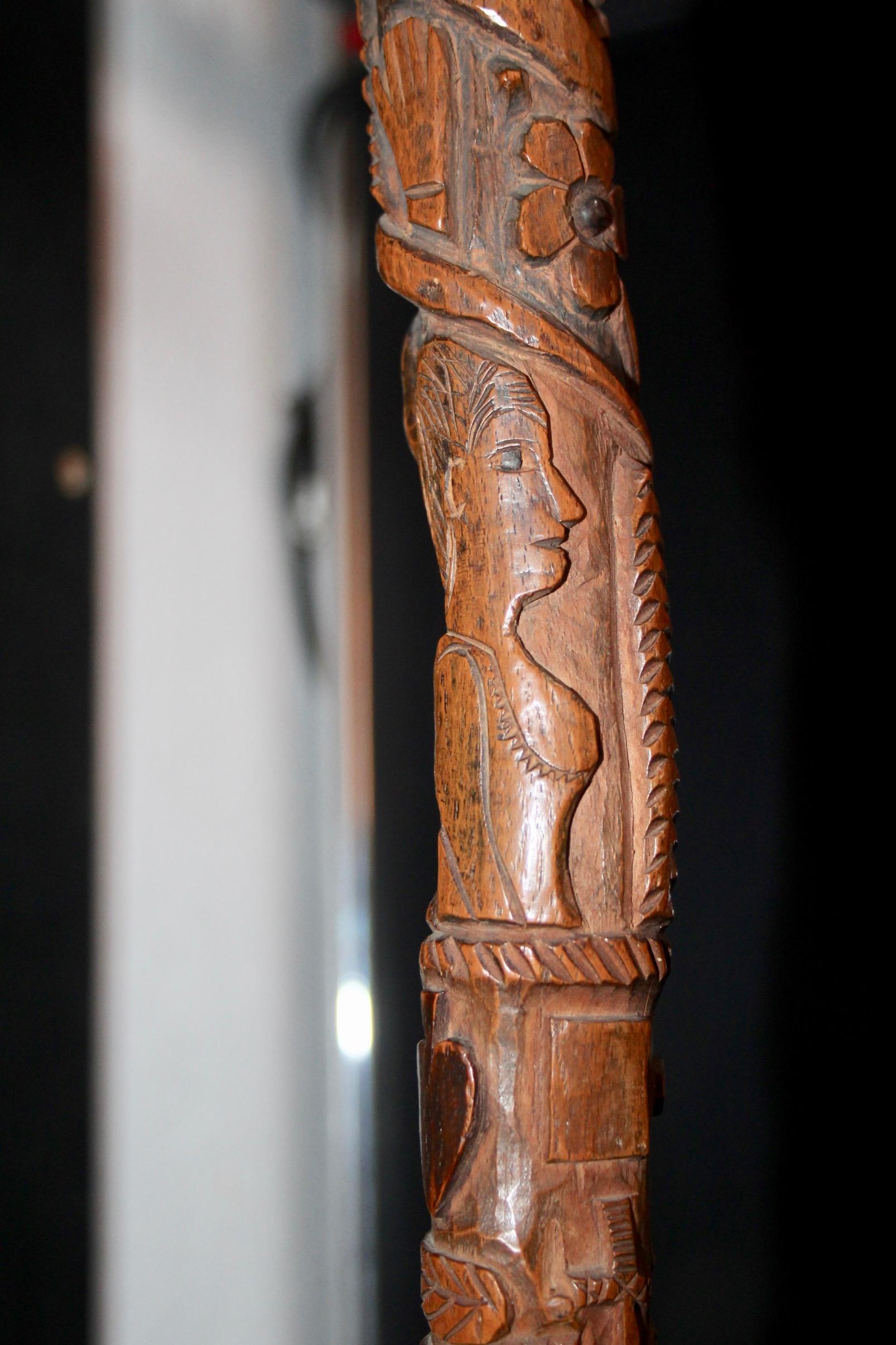 Folk art Swiss or French carved shepherd's cane For Sale 13