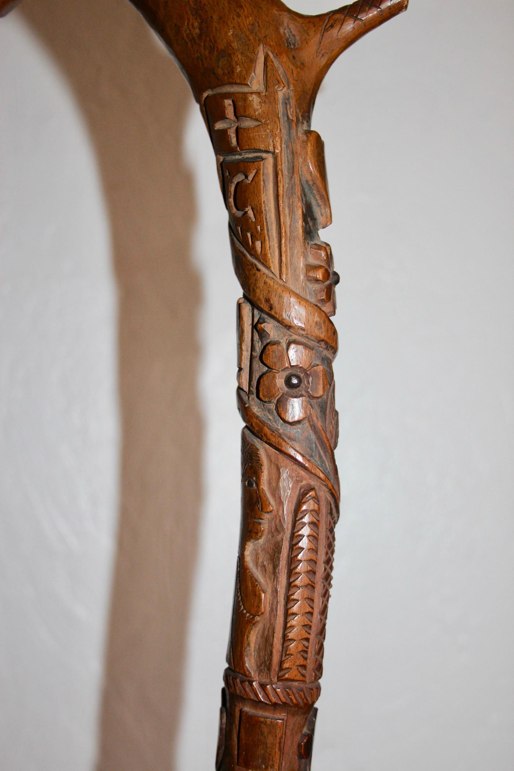 Folk art Swiss or French carved shepherd's cane For Sale 14