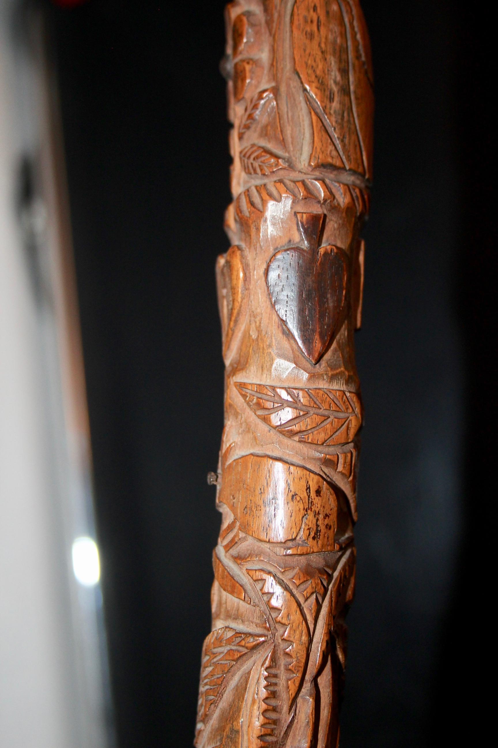 19th Century Folk art Swiss or French carved shepherd's cane For Sale