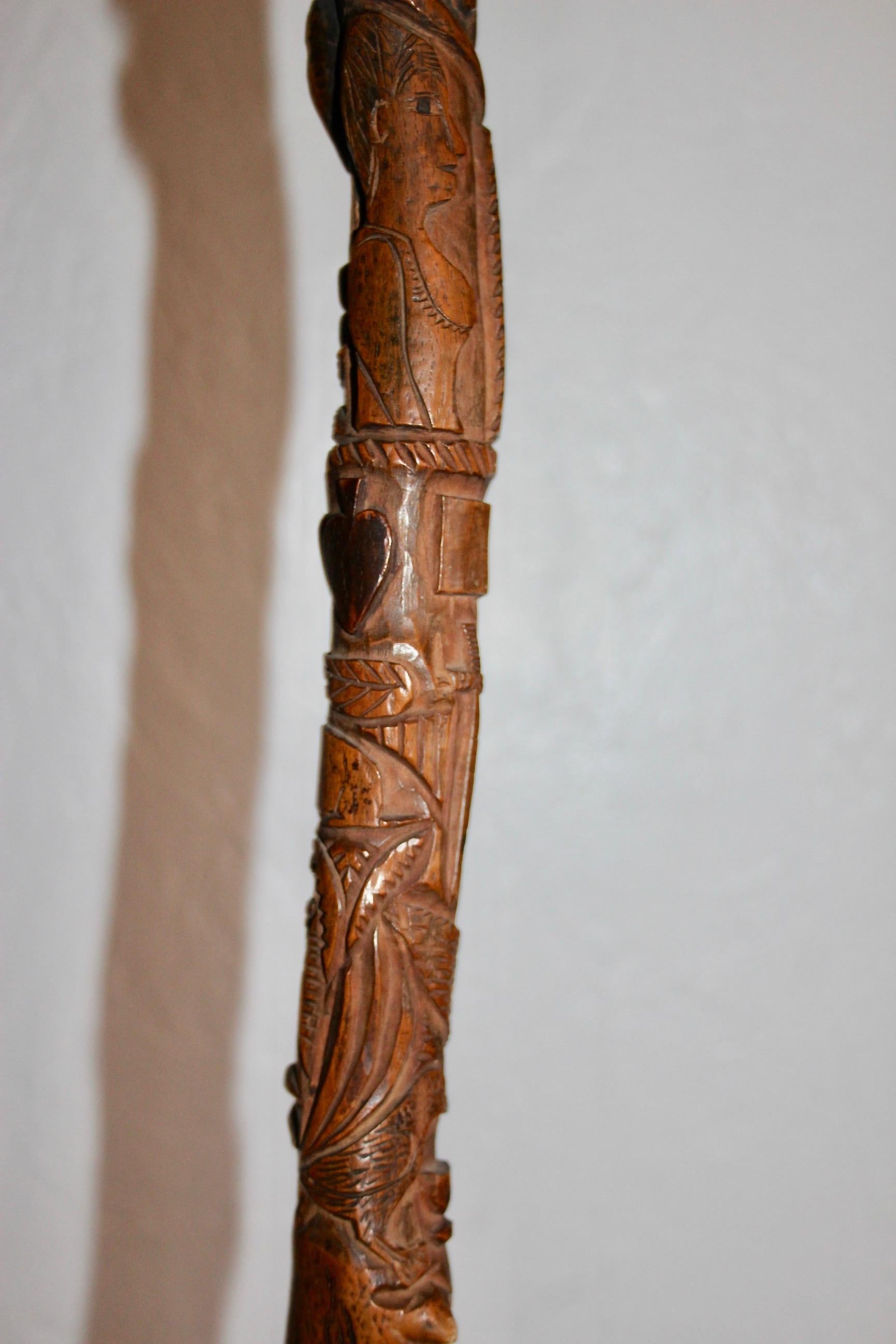 Folk art Swiss or French carved shepherd's cane For Sale 3
