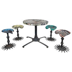 Used Folk Art Table and Stool Set